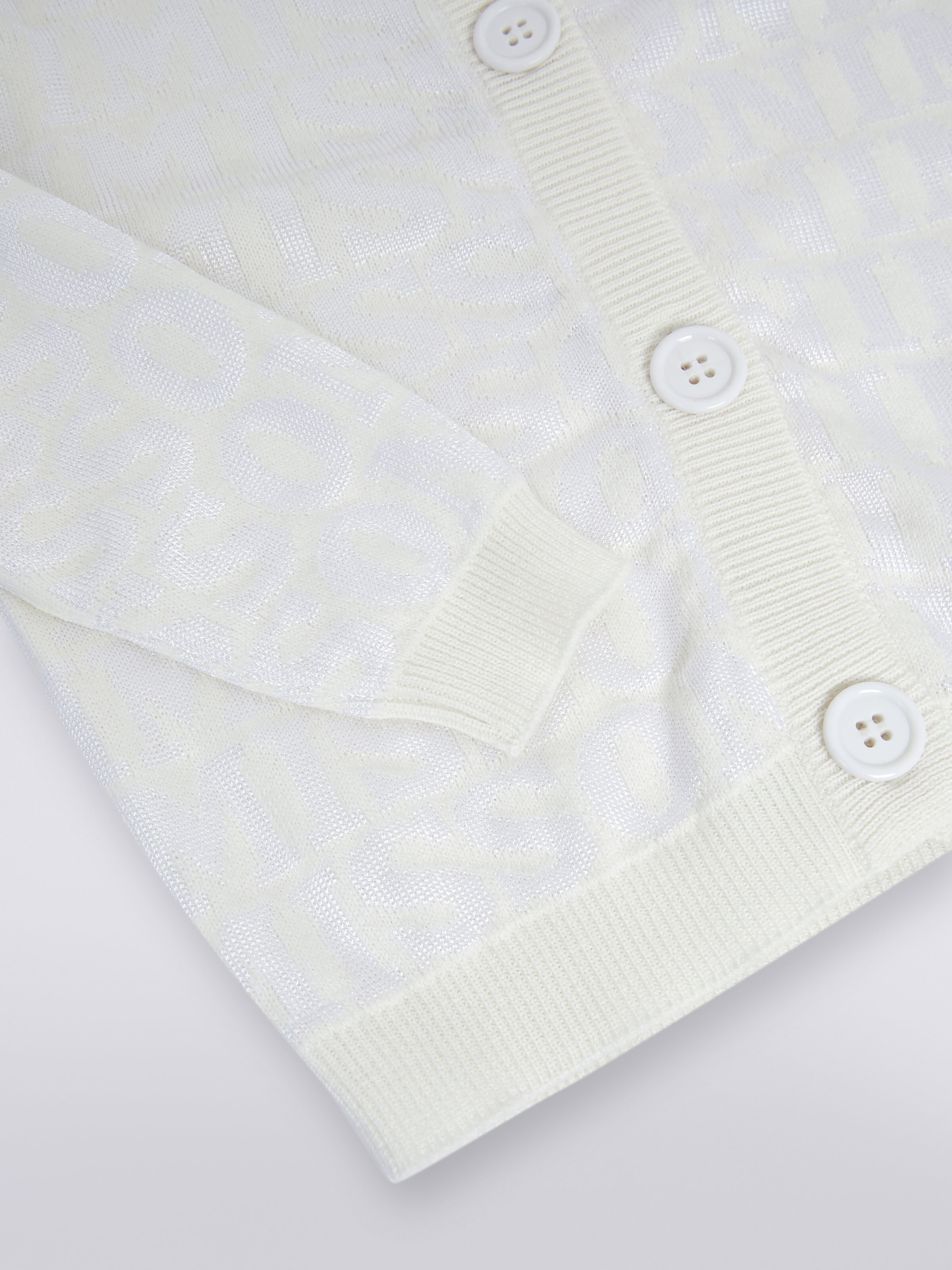 Baumwoll-Cardigan mit Allover-Logoschriftzug, Weiß  - 3