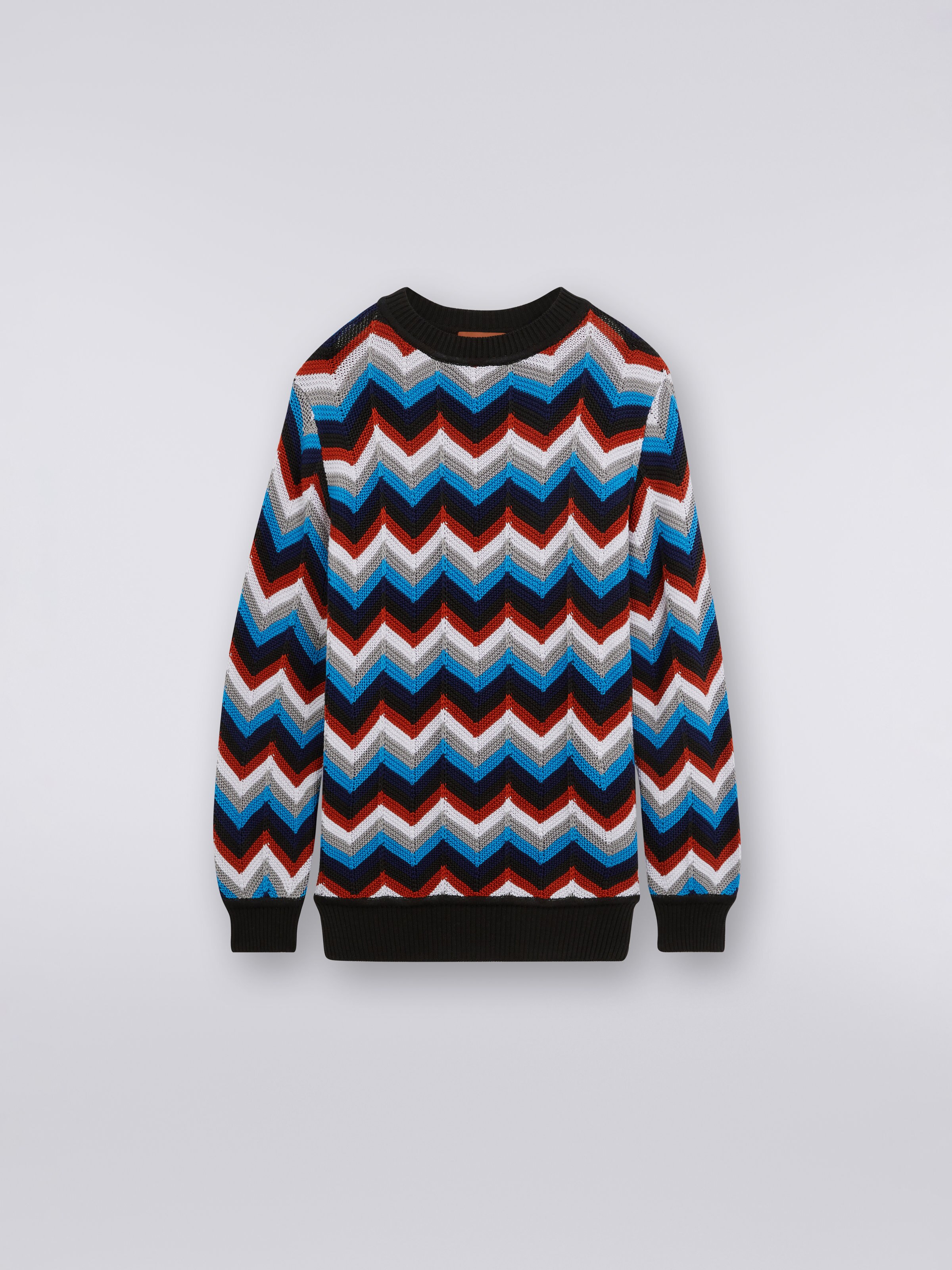 Multicoloured chevron cotton crew-neck jumper, Multicoloured  - 0