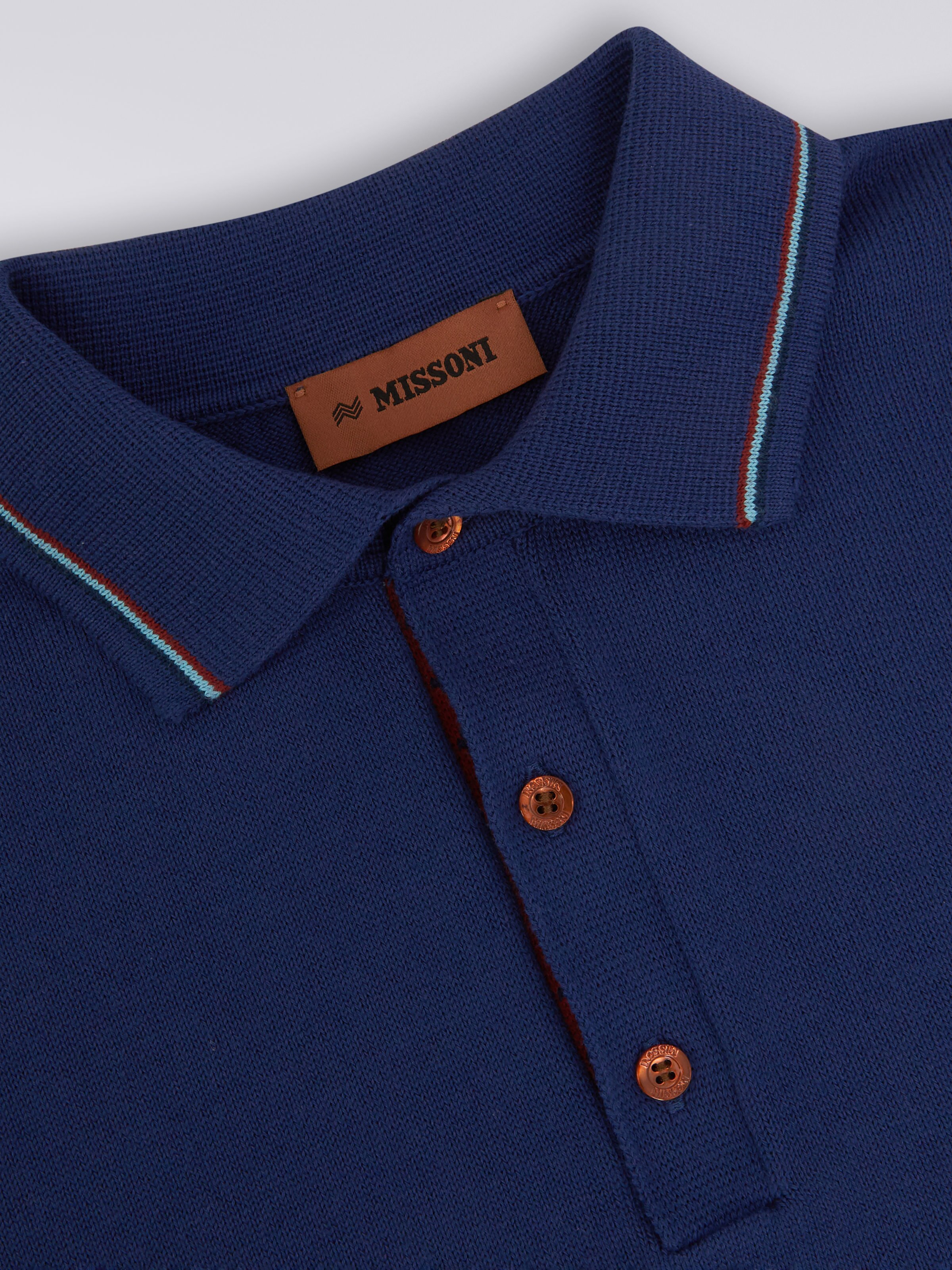 Cotton polo shirt with piping and contrasting logo Blue | Missoni