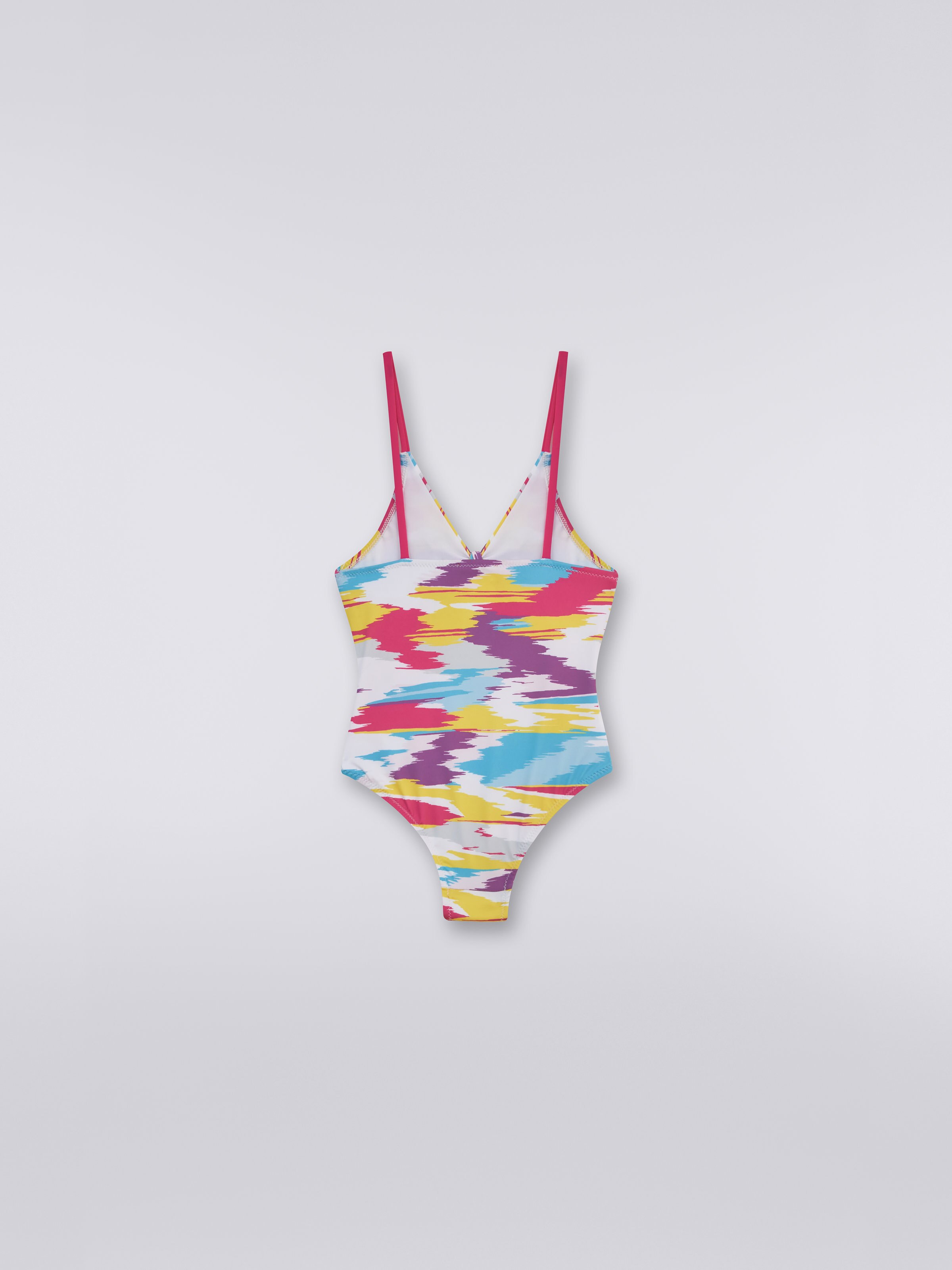 One-piece swimming costume with slub print and fringing, Multicoloured  - 1