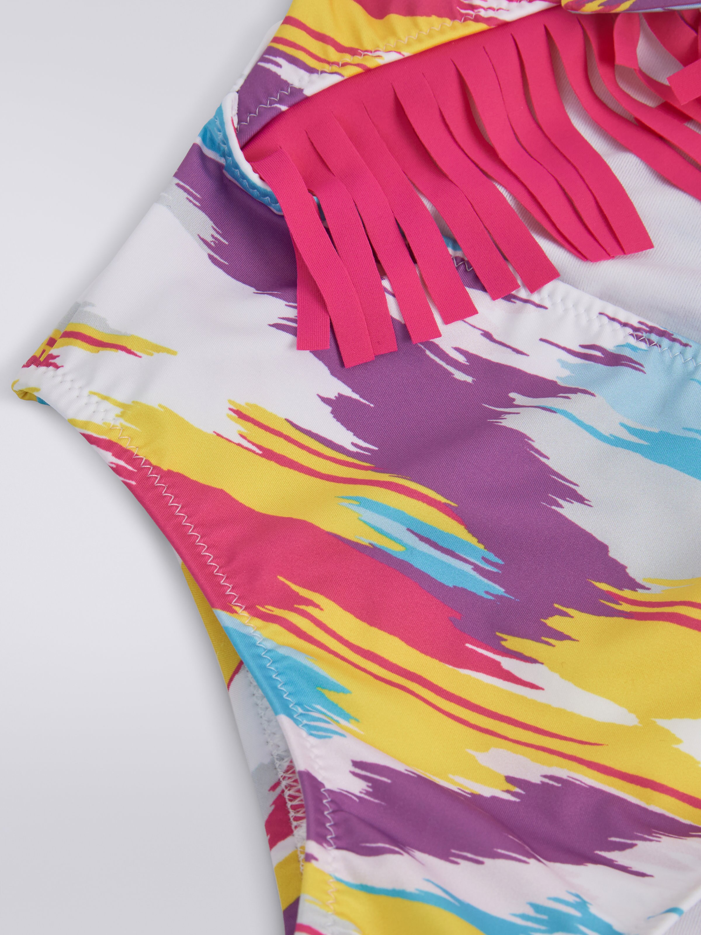 One-piece swimming costume with slub print and fringing, Multicoloured  - 2