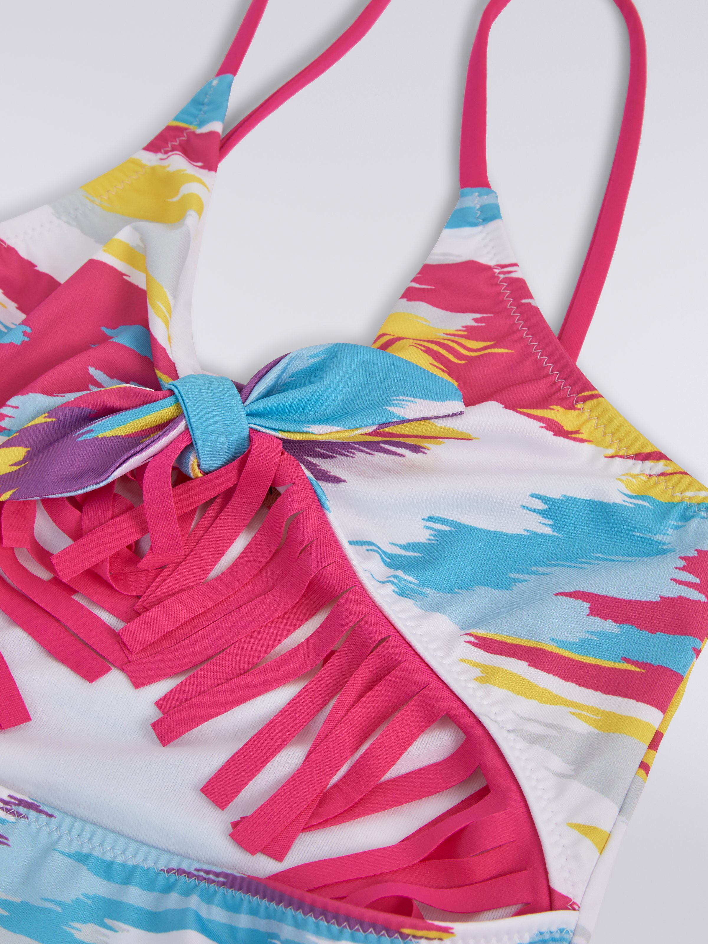 One-piece swimming costume with slub print and fringing, Multicoloured  - 3