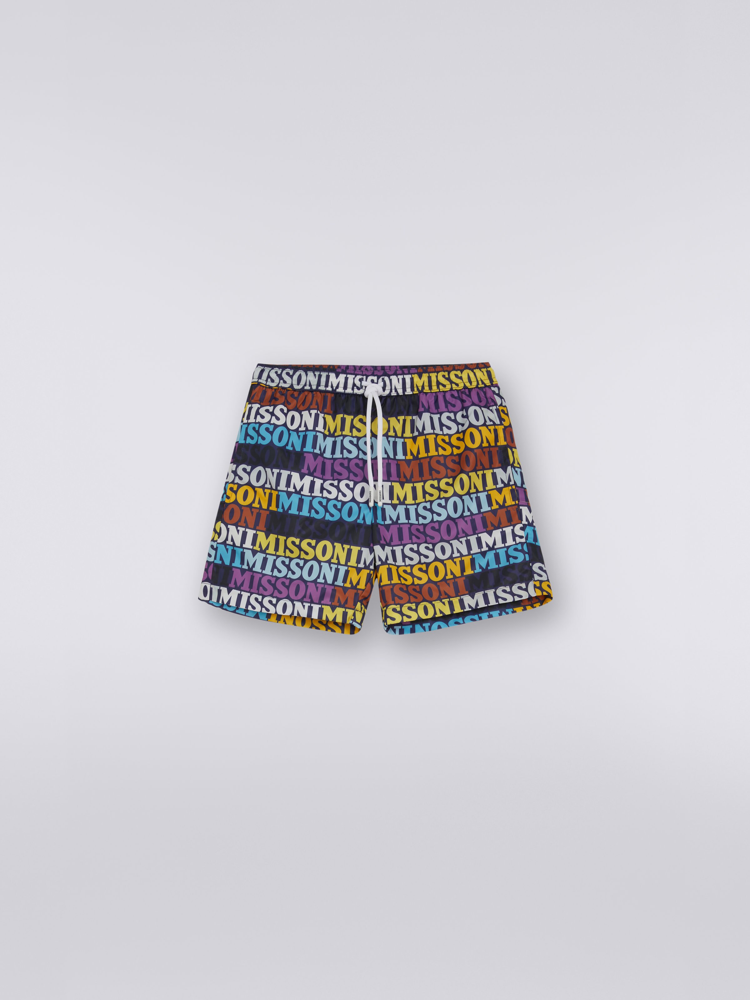Swimming trunks with multicoloured logo pattern, Multicoloured  - 0