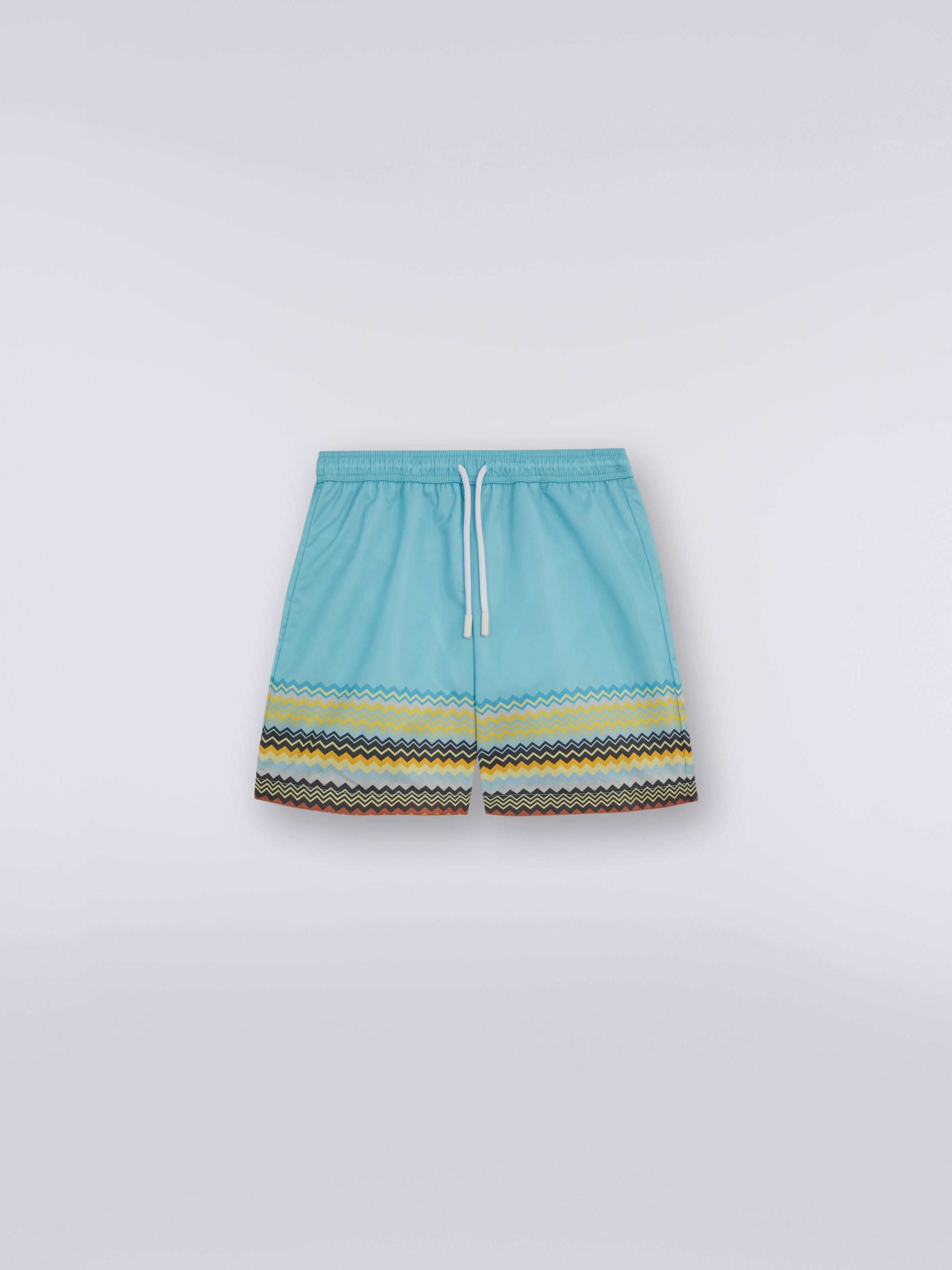 Plain swimming trunks with zigzag print bottom, Multicoloured  - 0
