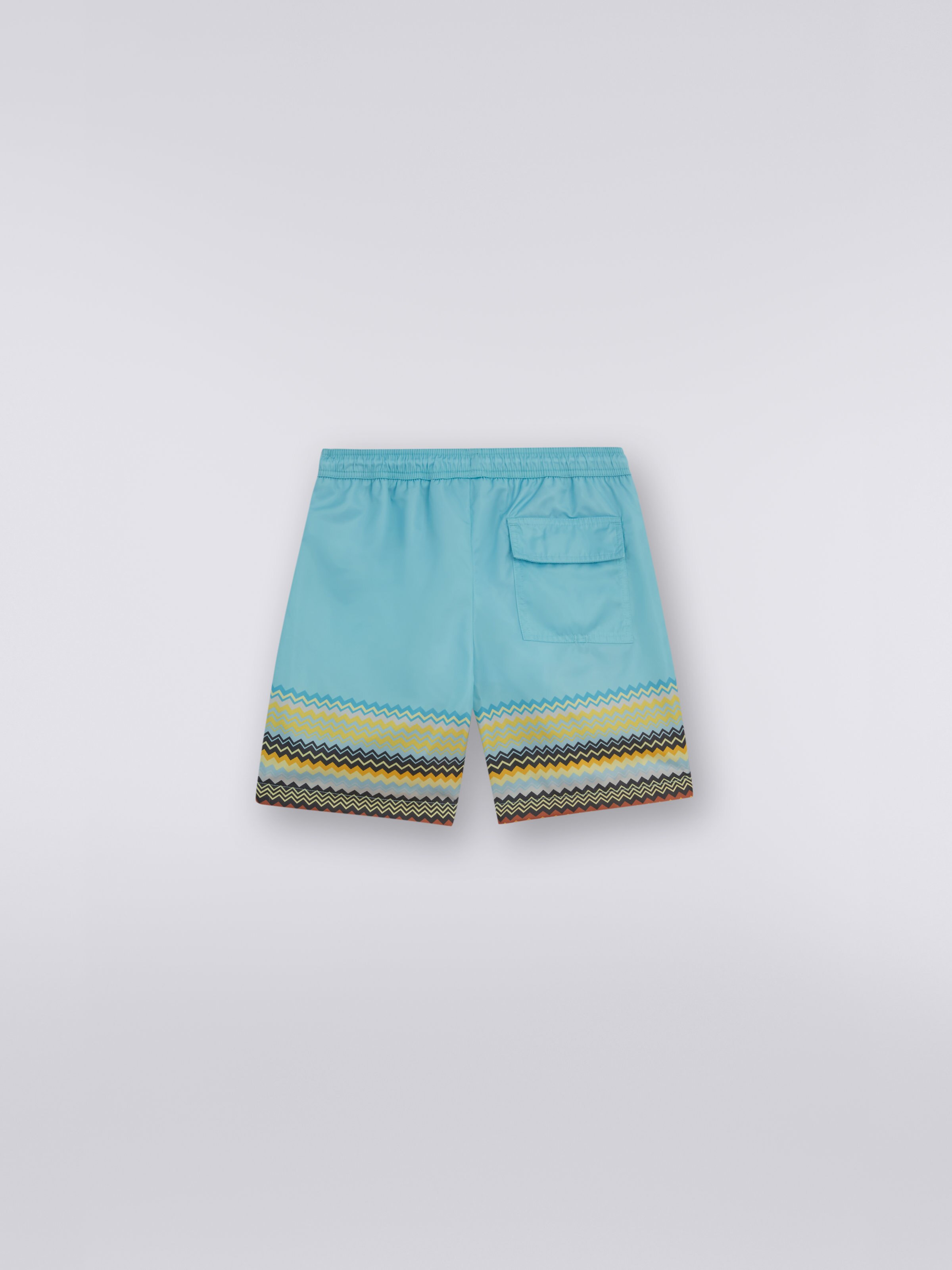 Plain swimming trunks with zigzag print bottom, Multicoloured  - 1