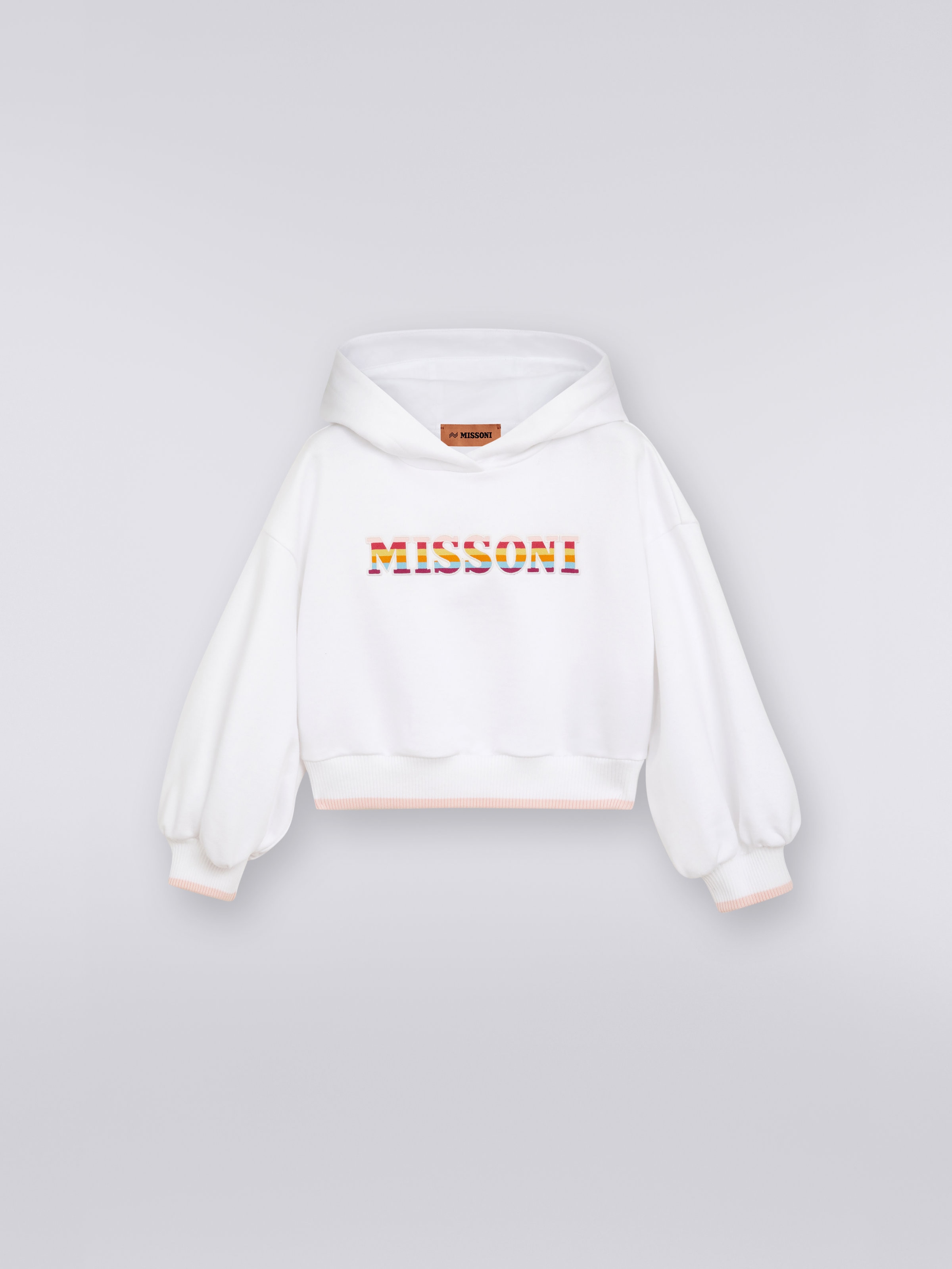 Cotton hooded sweatshirt and multicoloured logo, Multicoloured  - 0