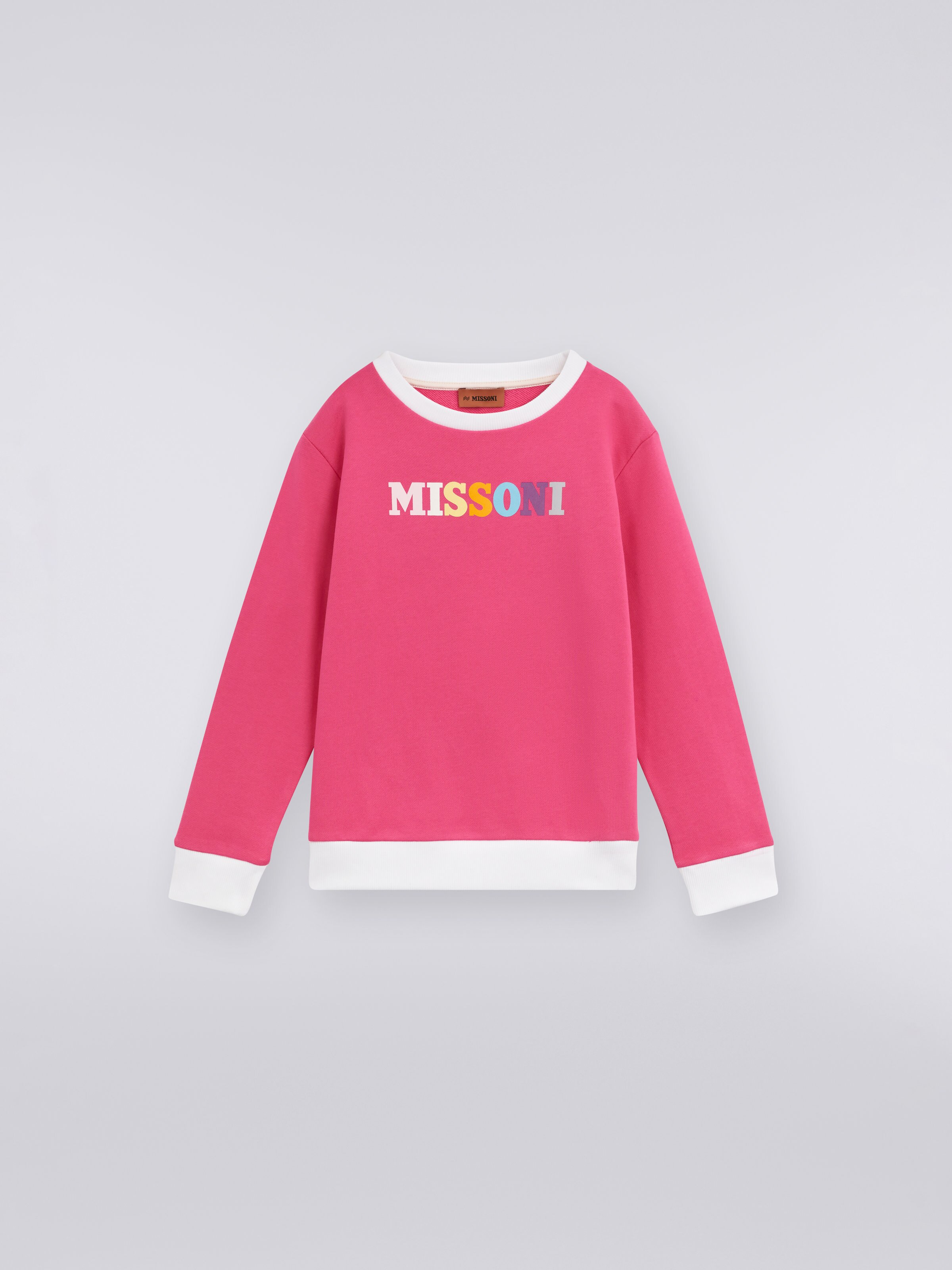 Felpa girocollo in cotone con logo multicolore, Multicolore - 0