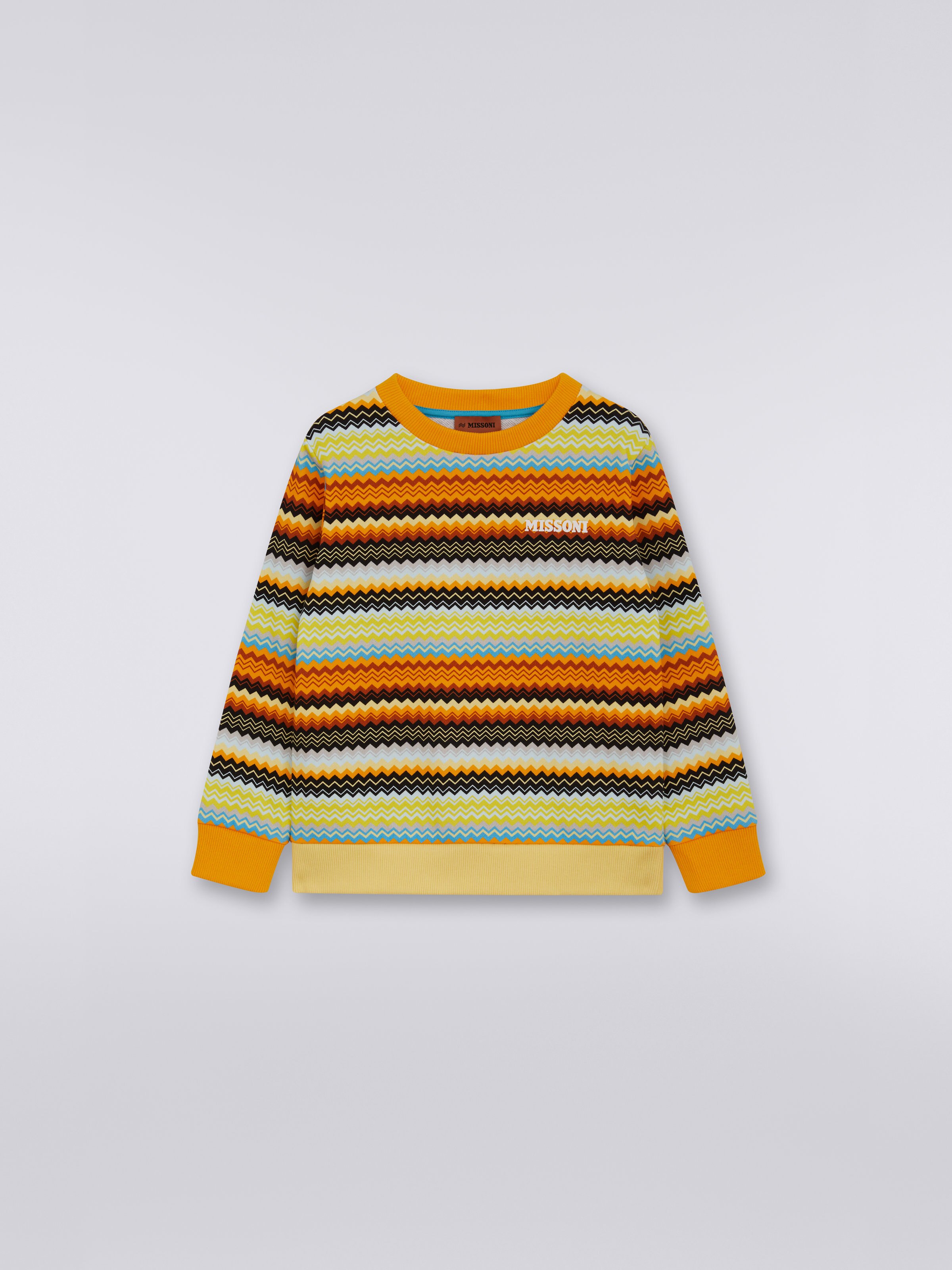 Sweat en coton à col ras du cou avec zigzag multicolore et logo, Multicolore  - 0