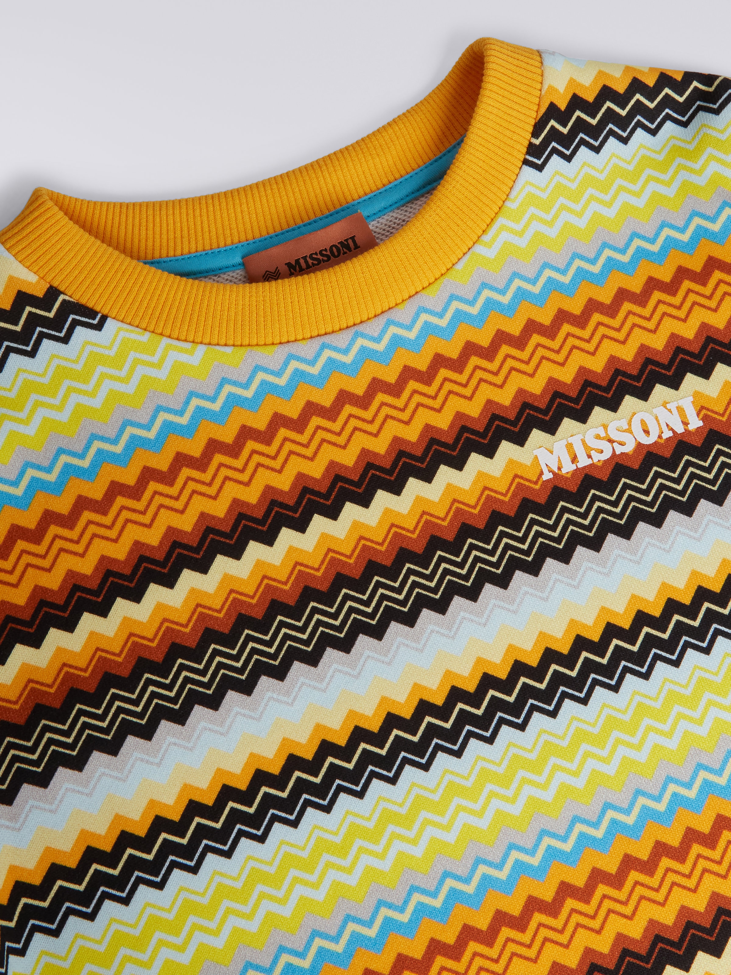 Sweat en coton à col ras du cou avec zigzag multicolore et logo, Multicolore  - 2