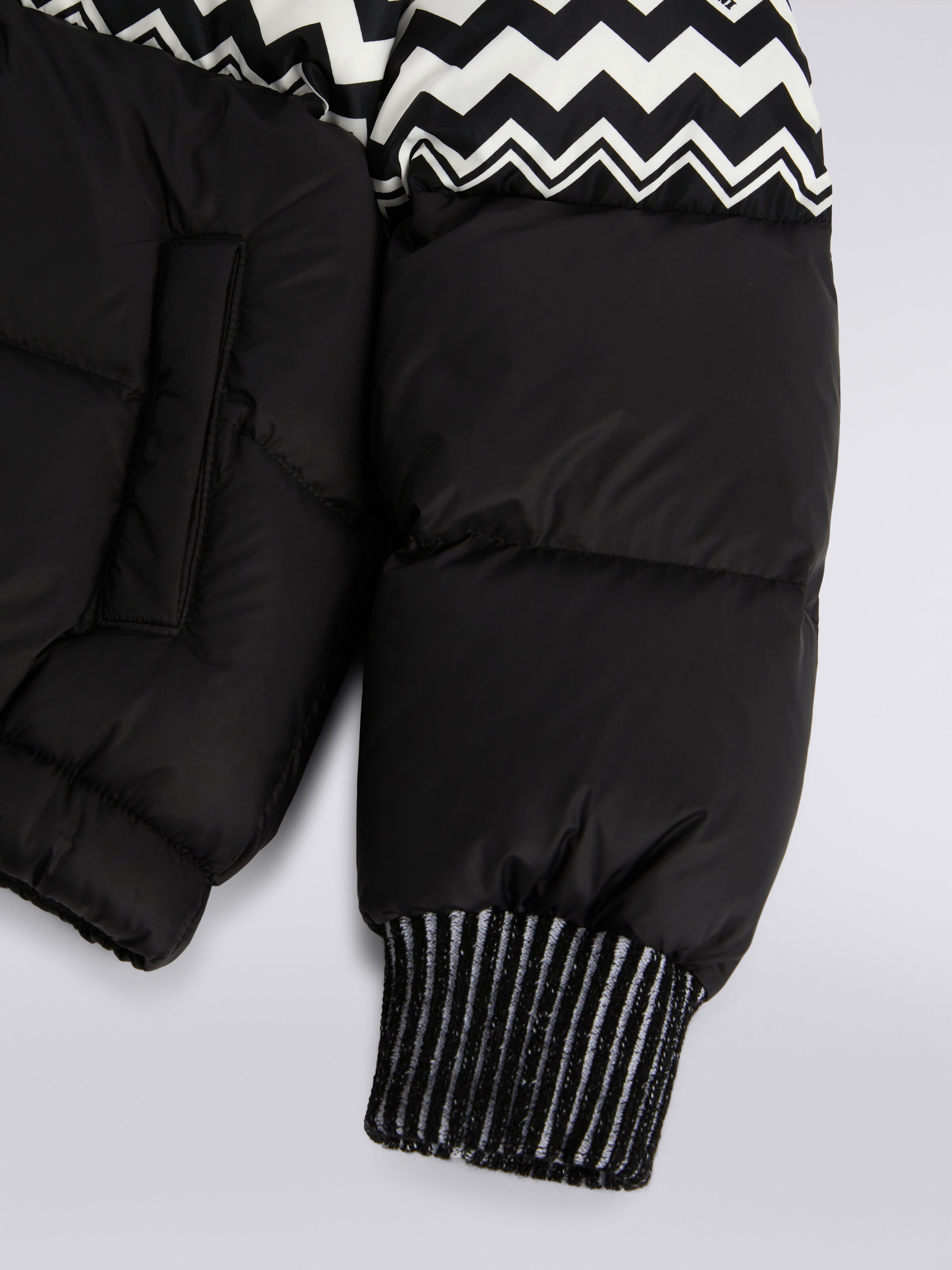 Nylon jacket with hood and zigzag inserts, Black & White - 3