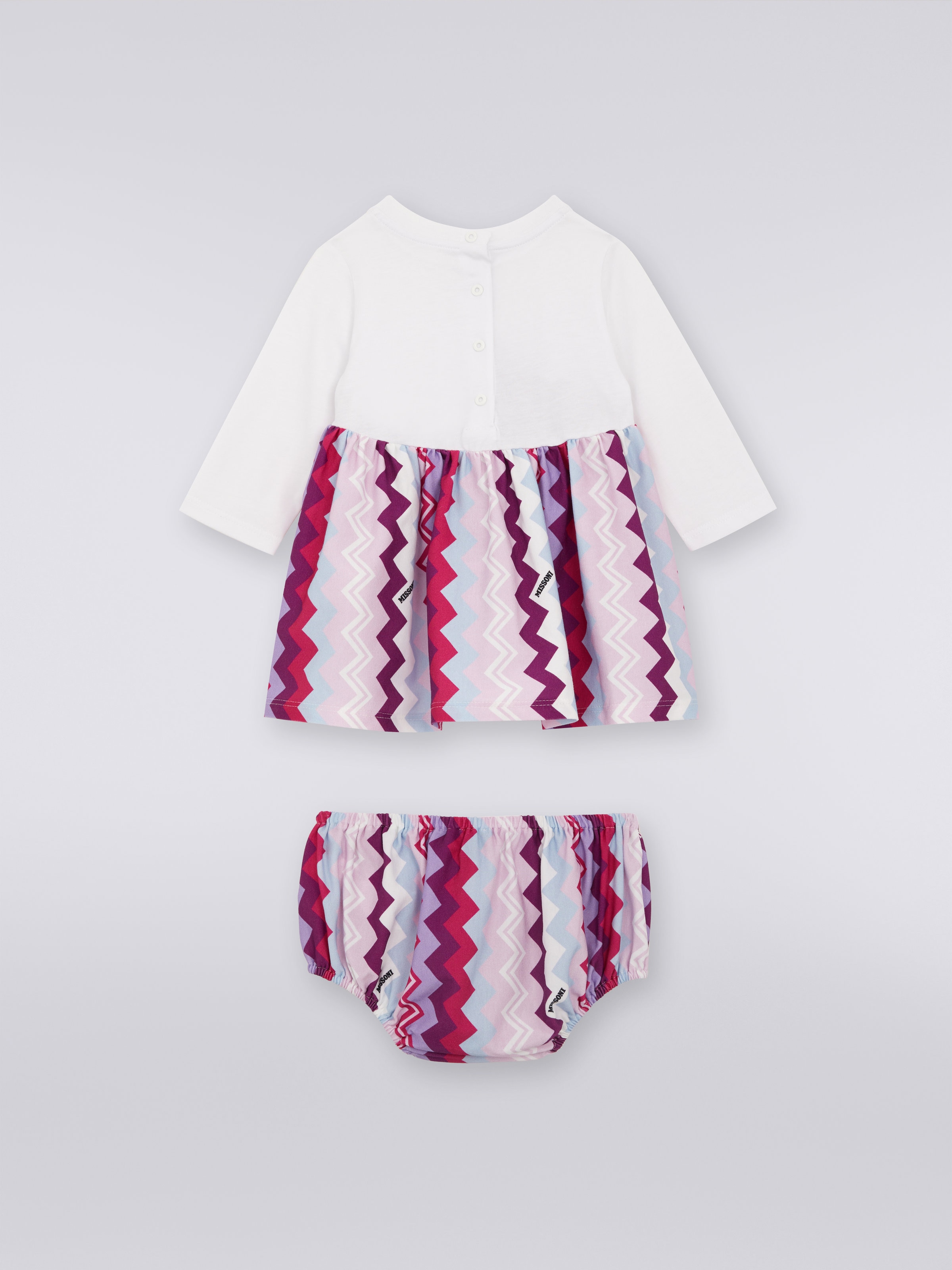Two-piece set with long-sleeved dress with logo and cotton culotte trousers, Multicoloured  - 1