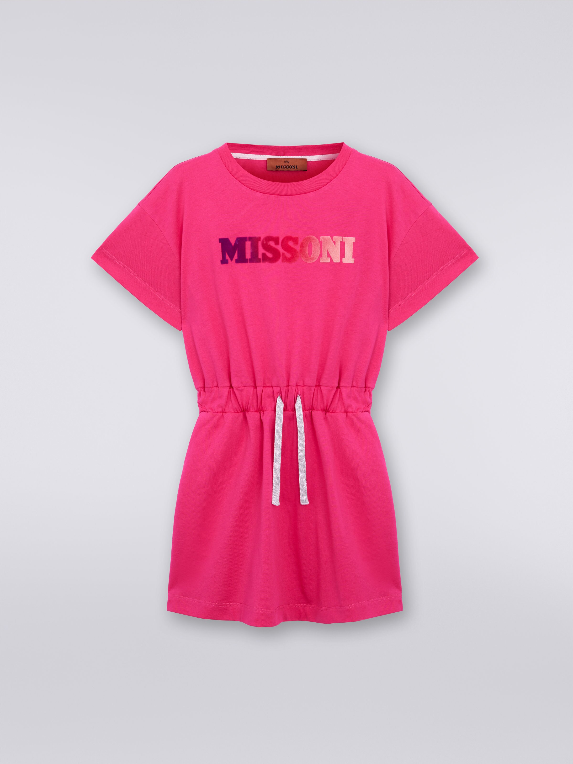 Abito a maniche lunghe in cotone con logo, Rosa   - 0