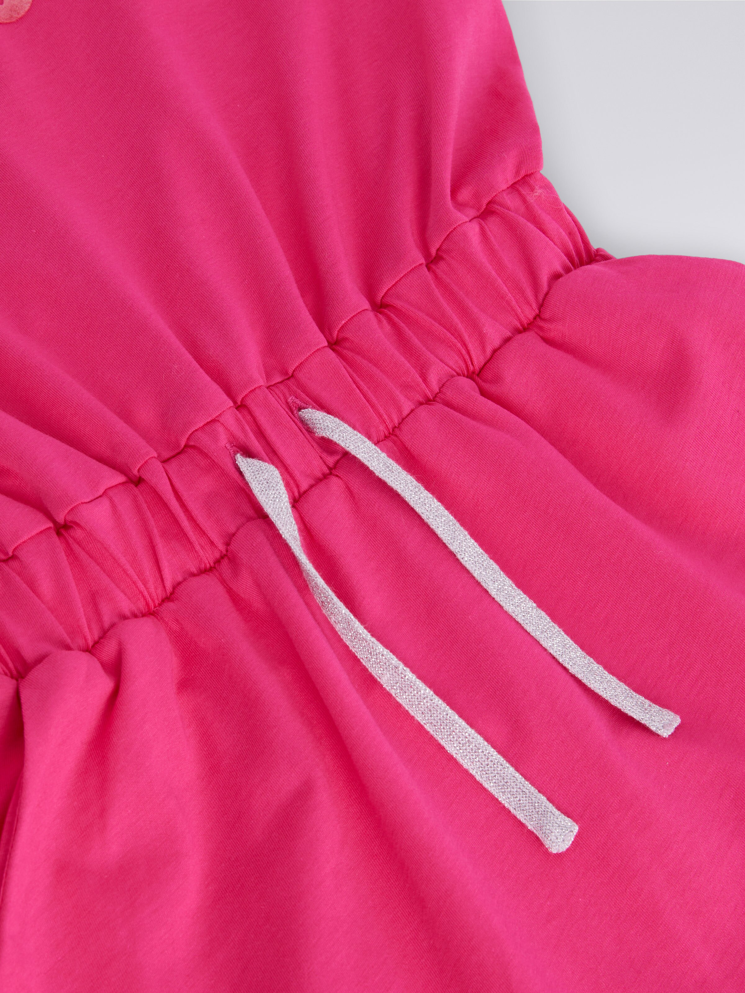 Abito a maniche lunghe in cotone con logo, Rosa   - 3