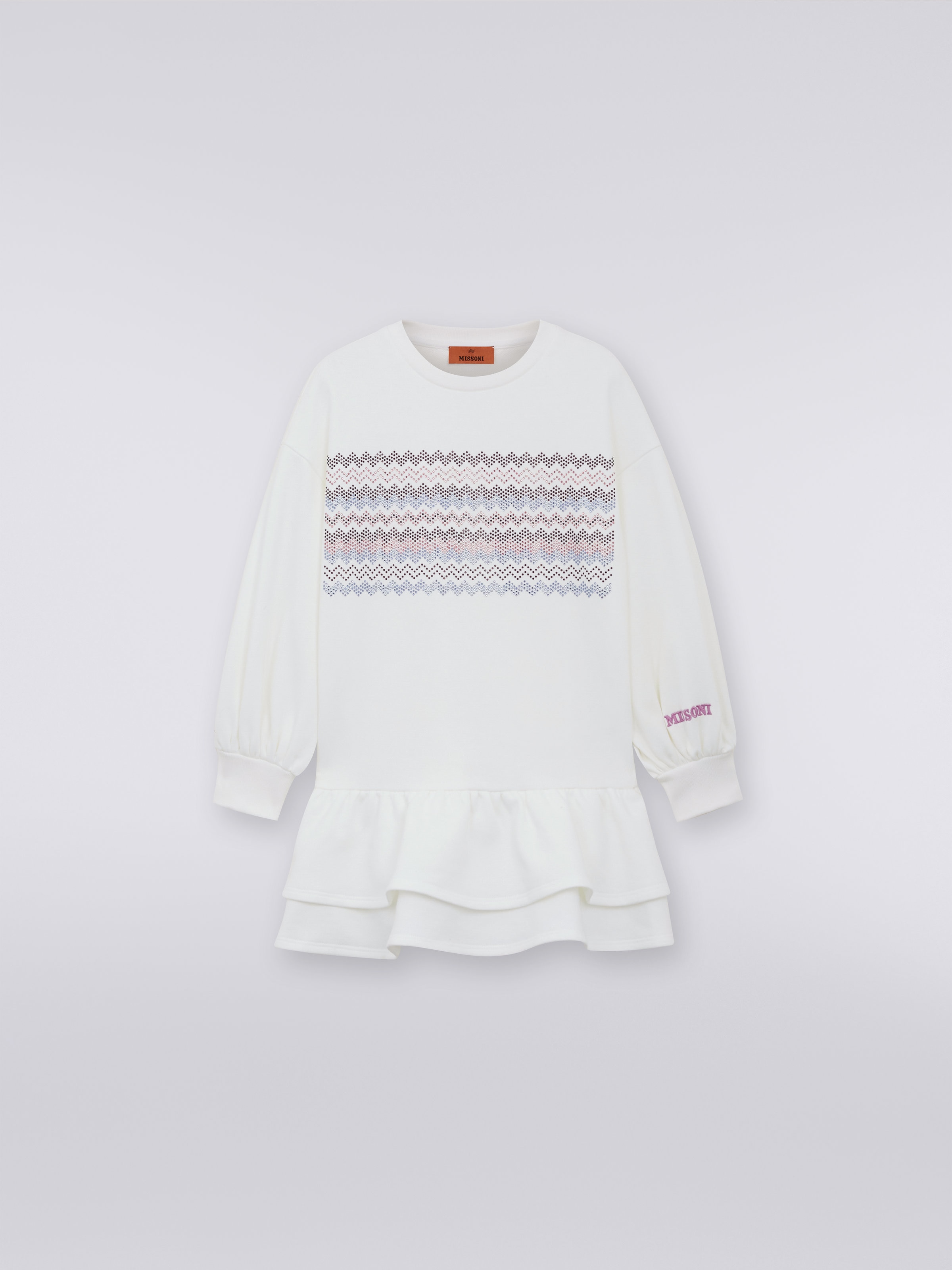 Cotton dress with rhinestone appliqués, White  - 0