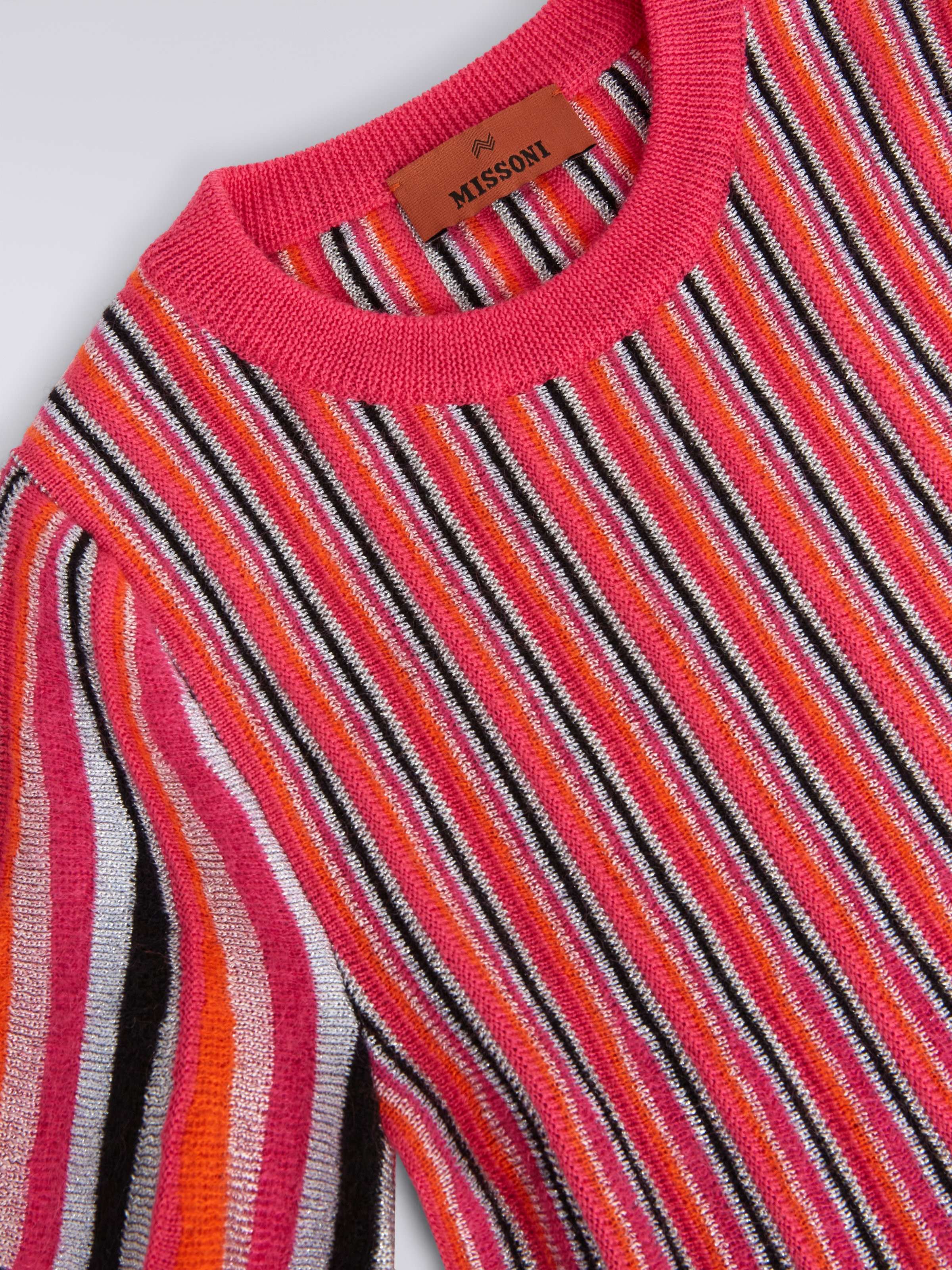 Viscose blend vertical striped dress with lurex, Multicoloured  - 2