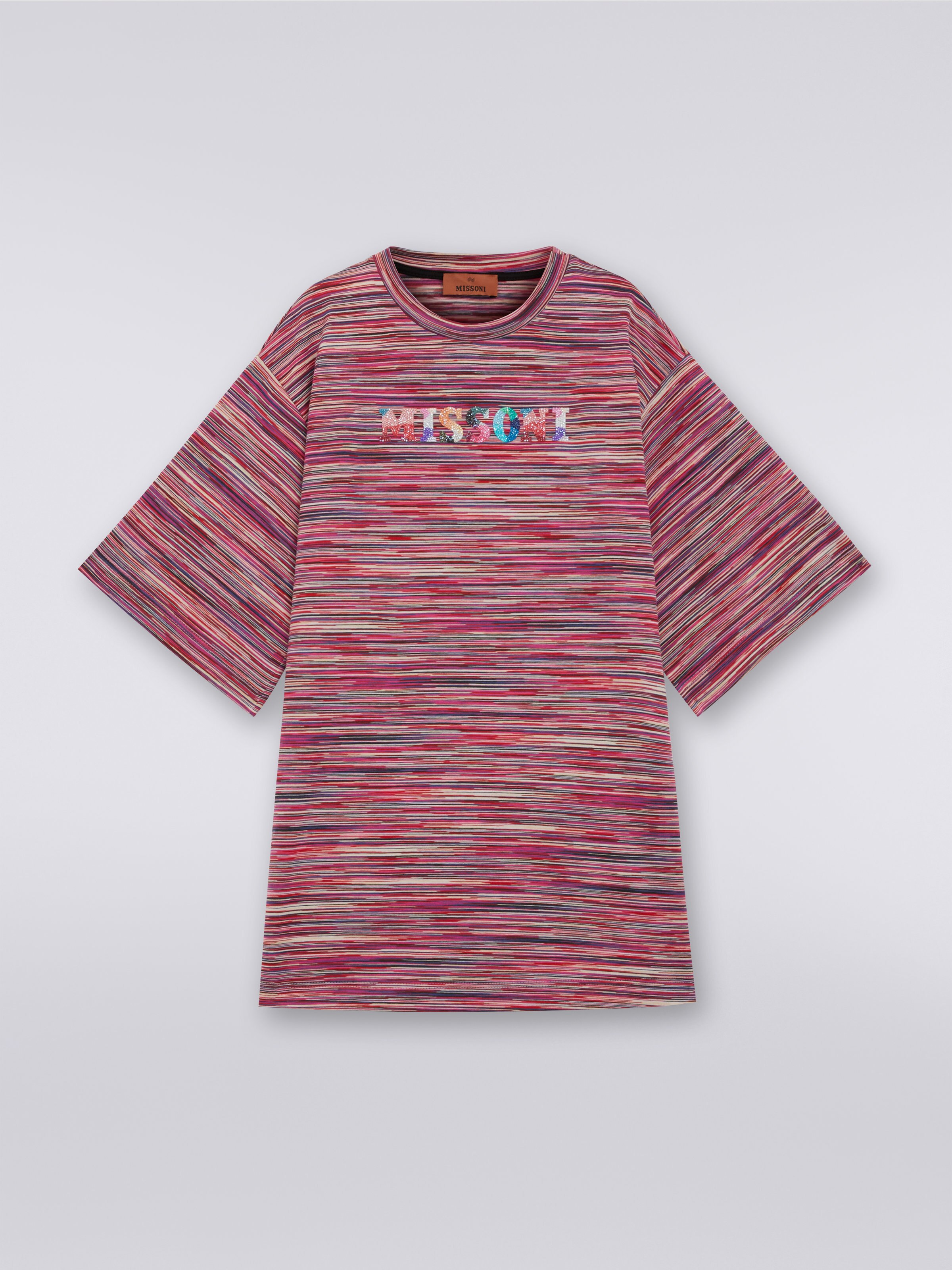 Oversized short-sleeved dress with logo and sequins, Multicoloured  - 0