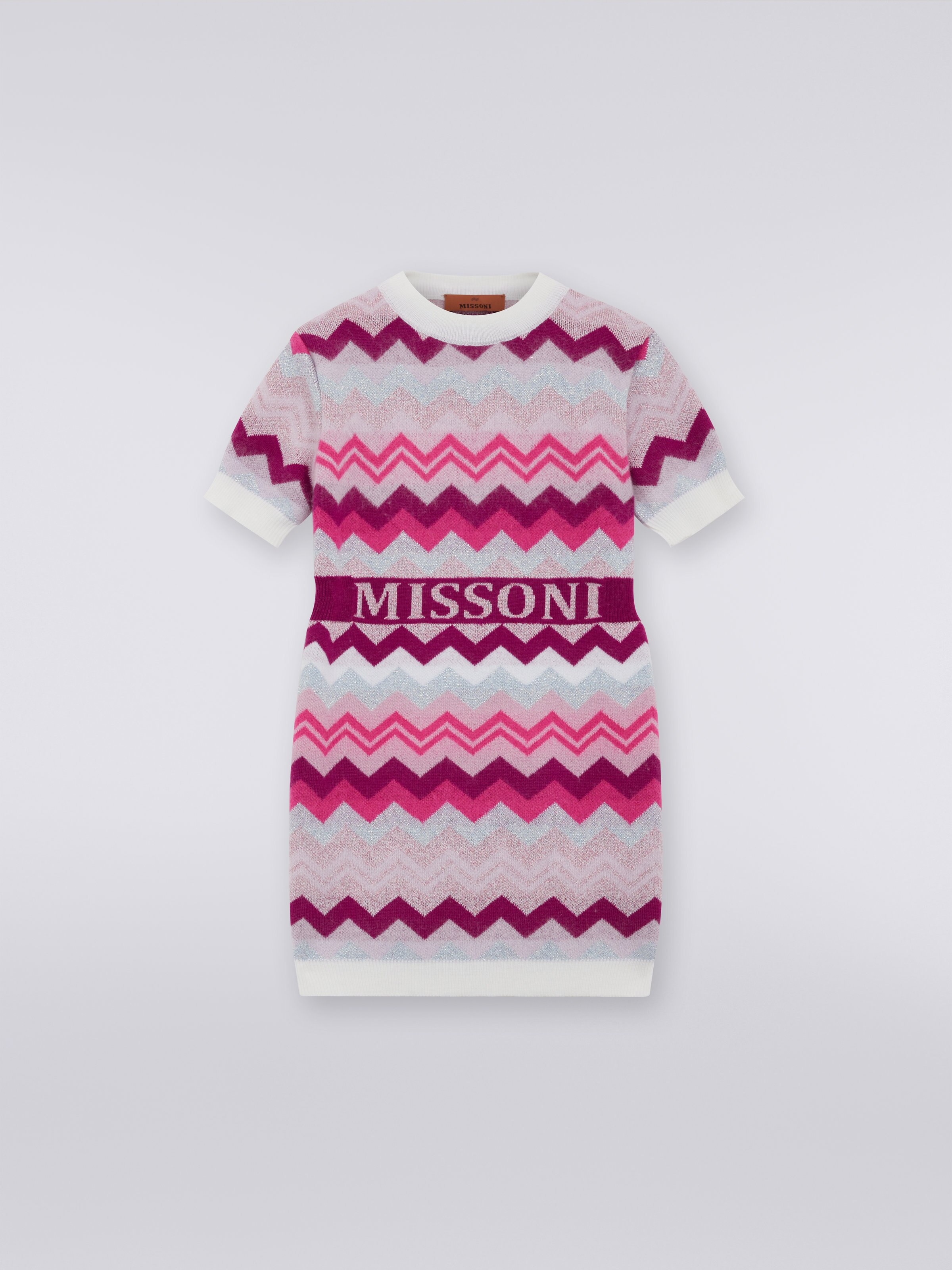 Wool zigzag dress with logo, Multicoloured  - 0