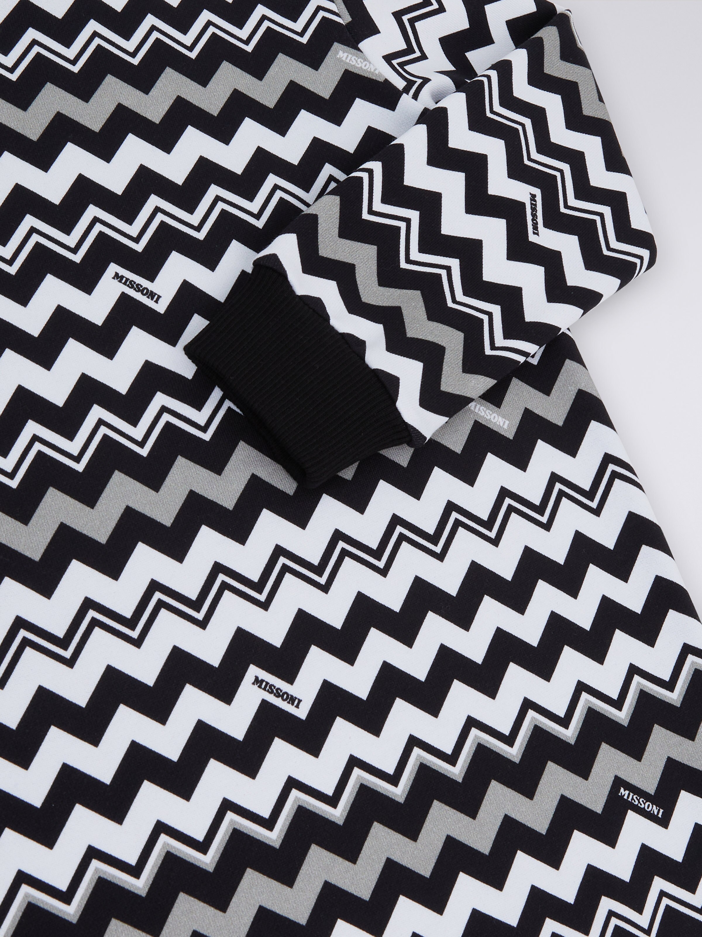 Long-sleeved cotton dress with zigzag, Black & White - 3