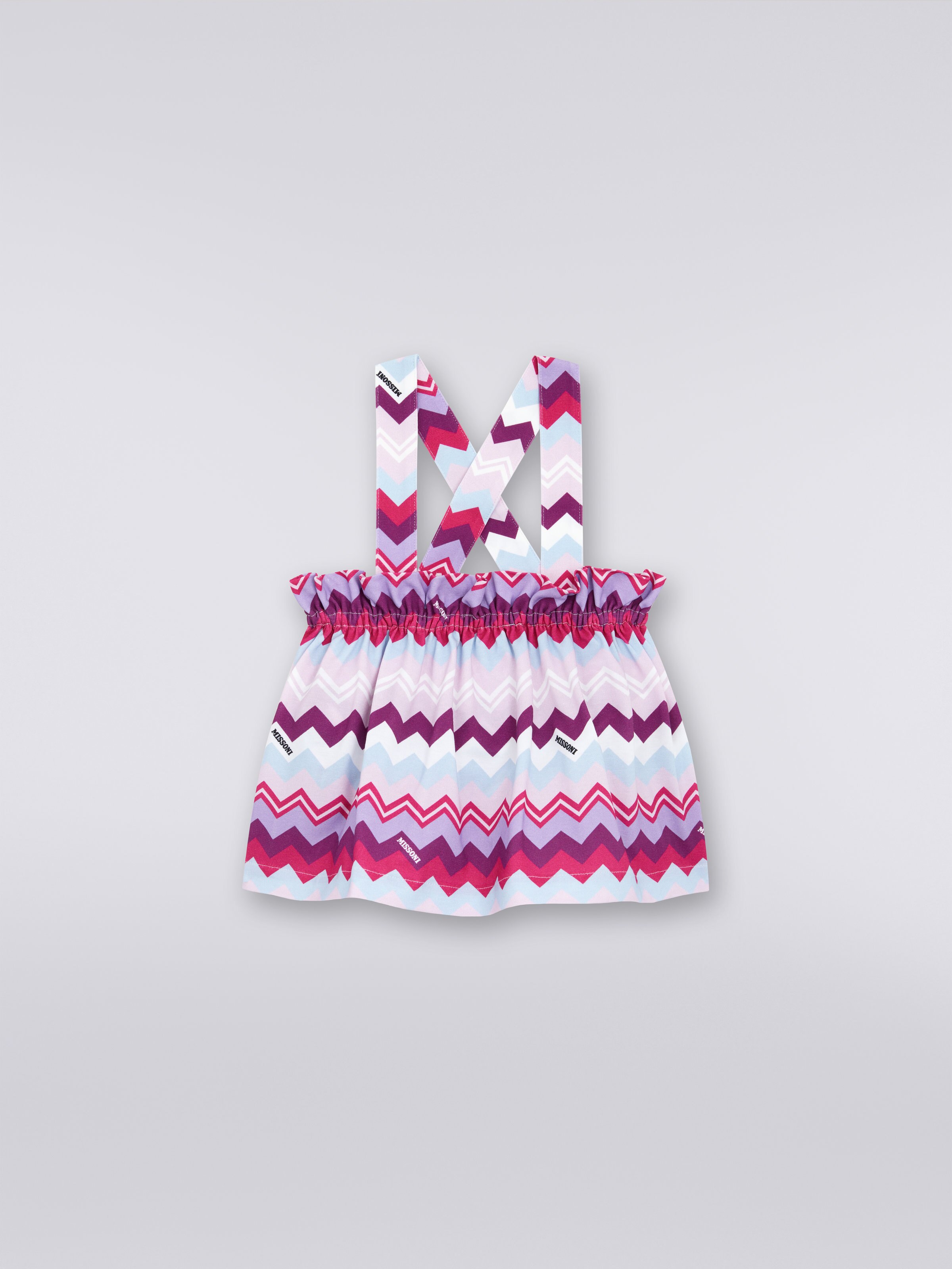 Skirt in zigzag cotton blend with braces, Multicoloured  - 0