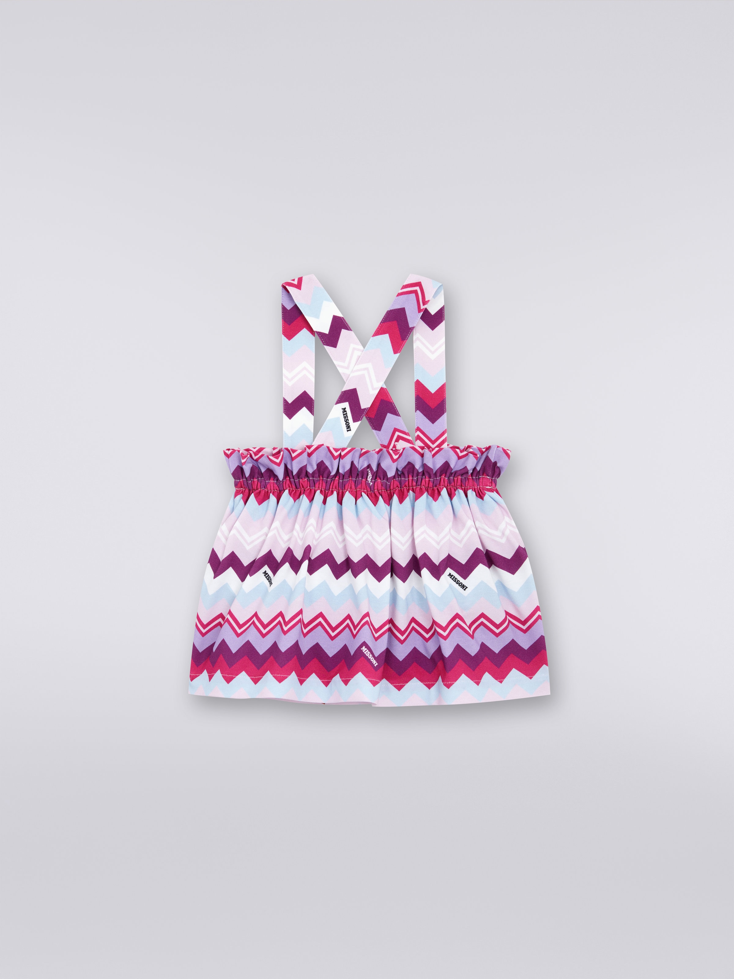 Skirt in zigzag cotton blend with braces, Multicoloured  - 1