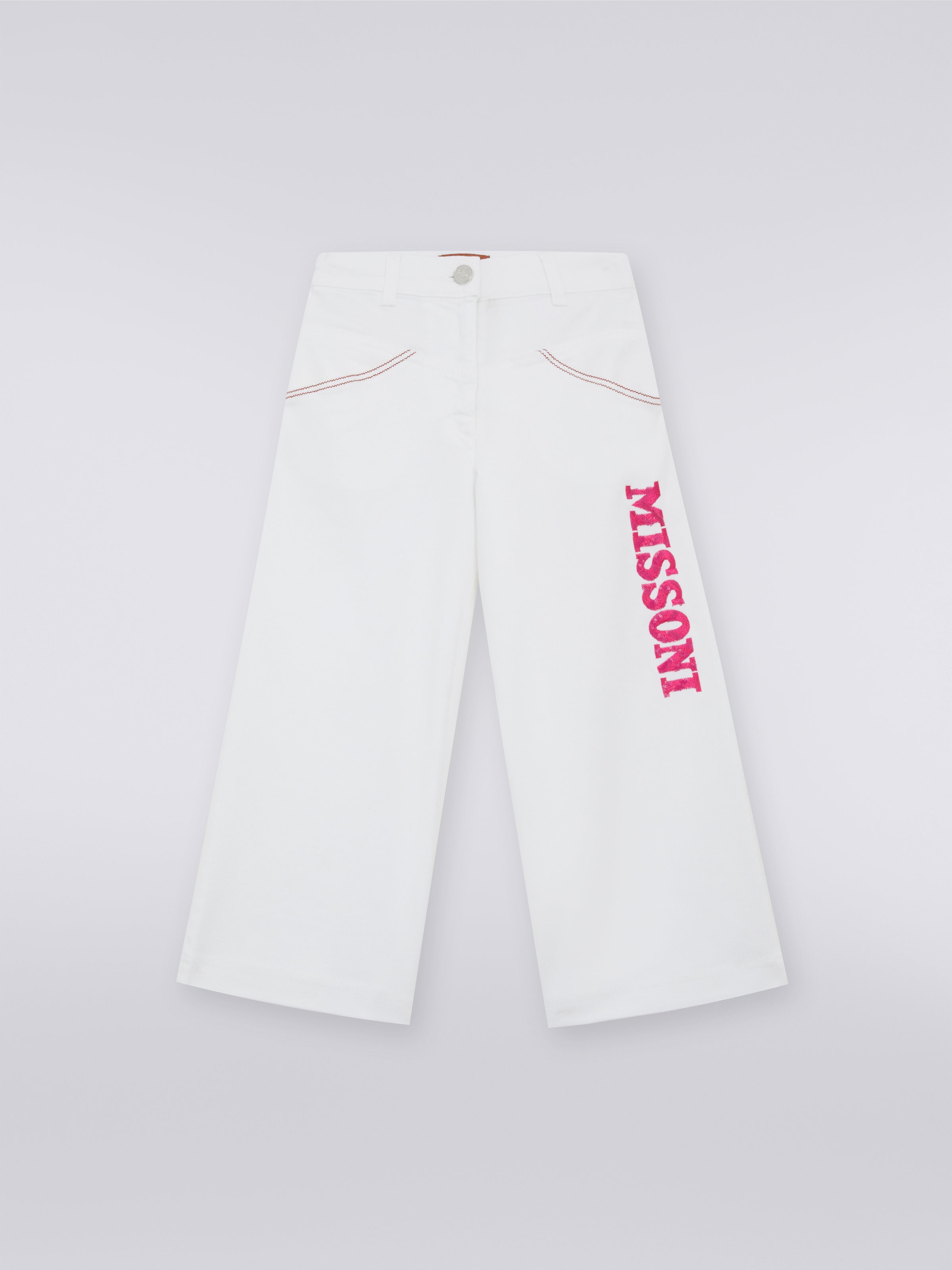 Palazzo trousers with sequins logo, Pink   - 0