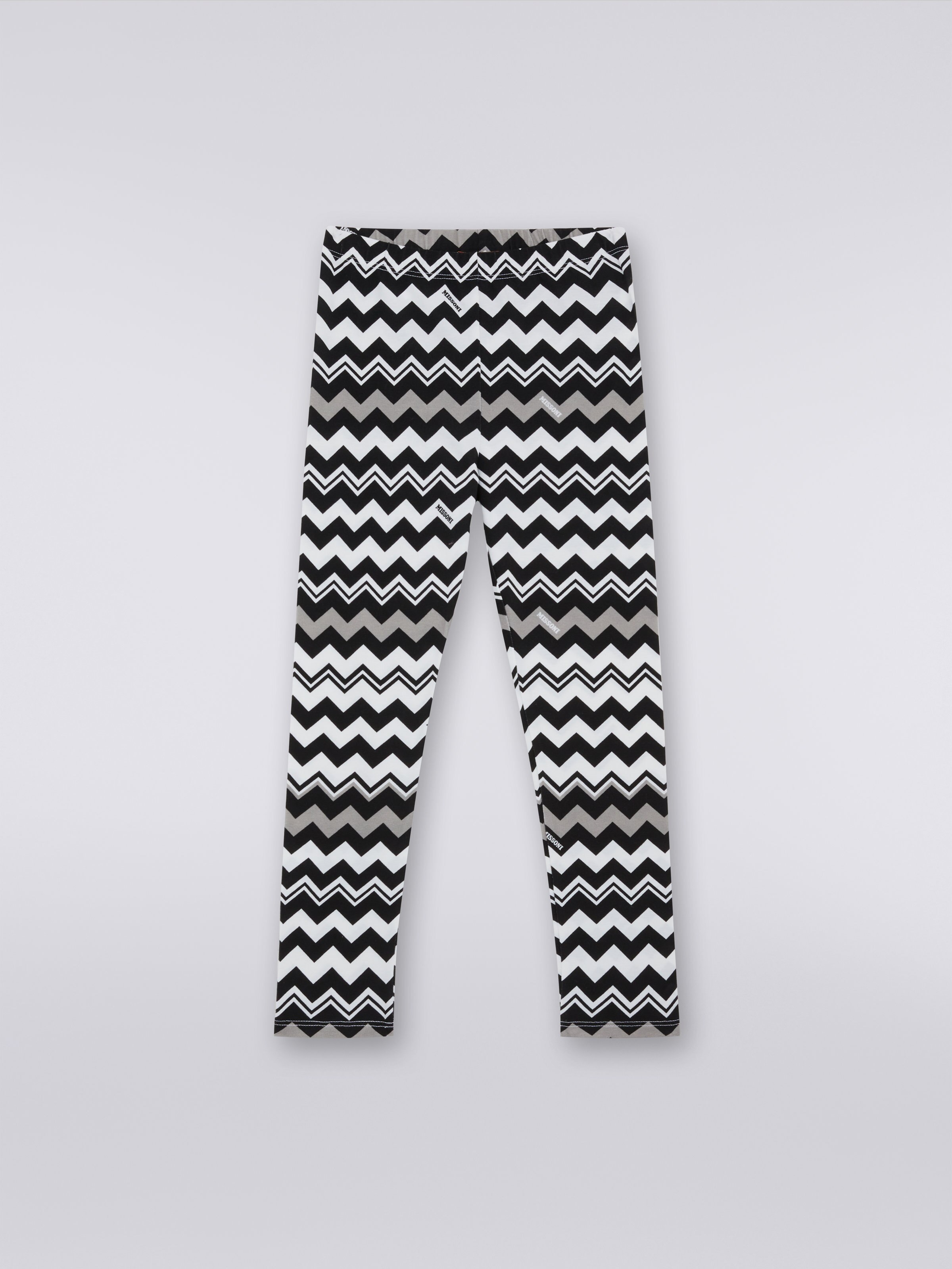 Zigzag cotton blend leggings, Black & White - 0