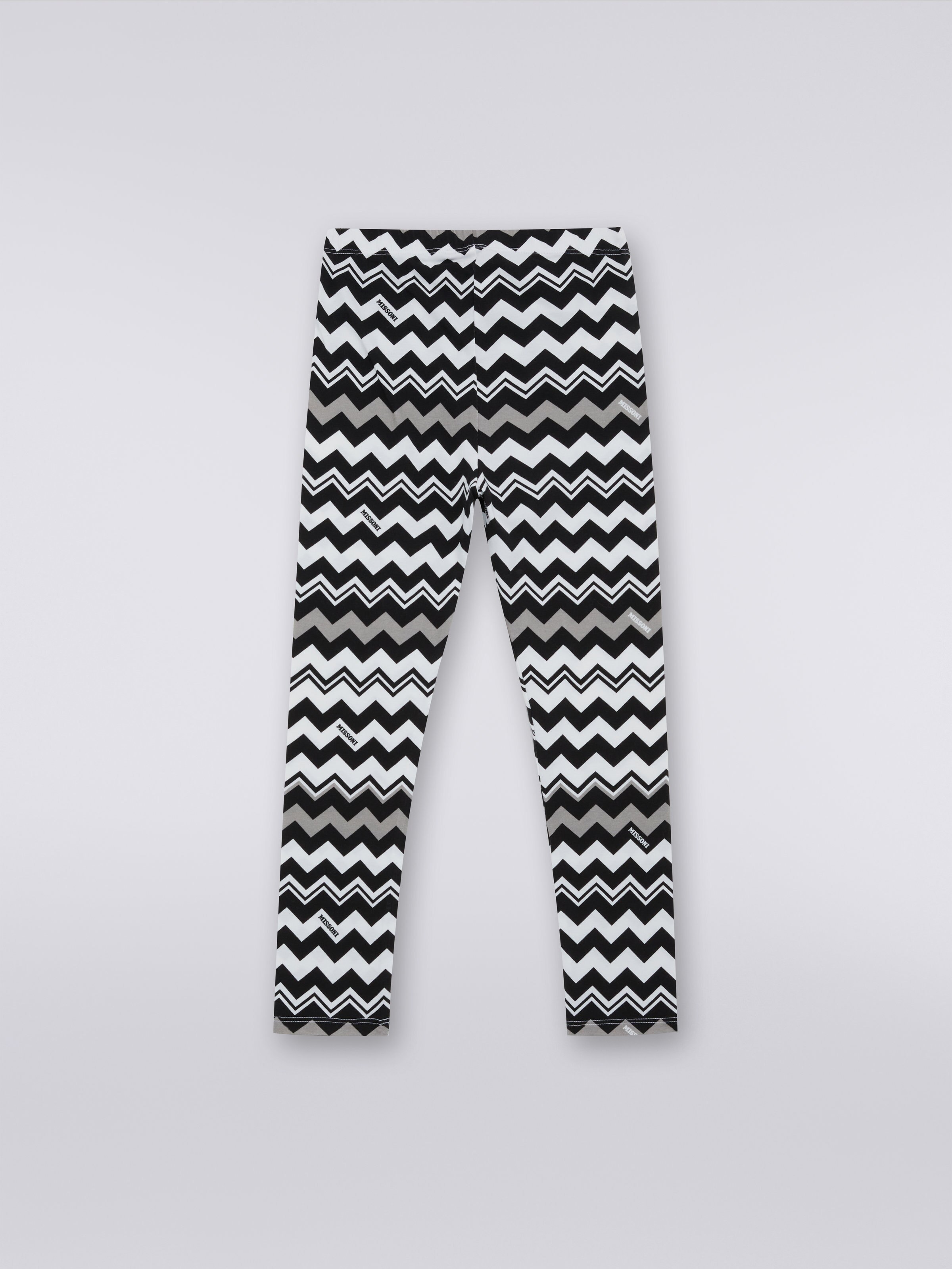 Zigzag cotton blend leggings, Black & White - 1