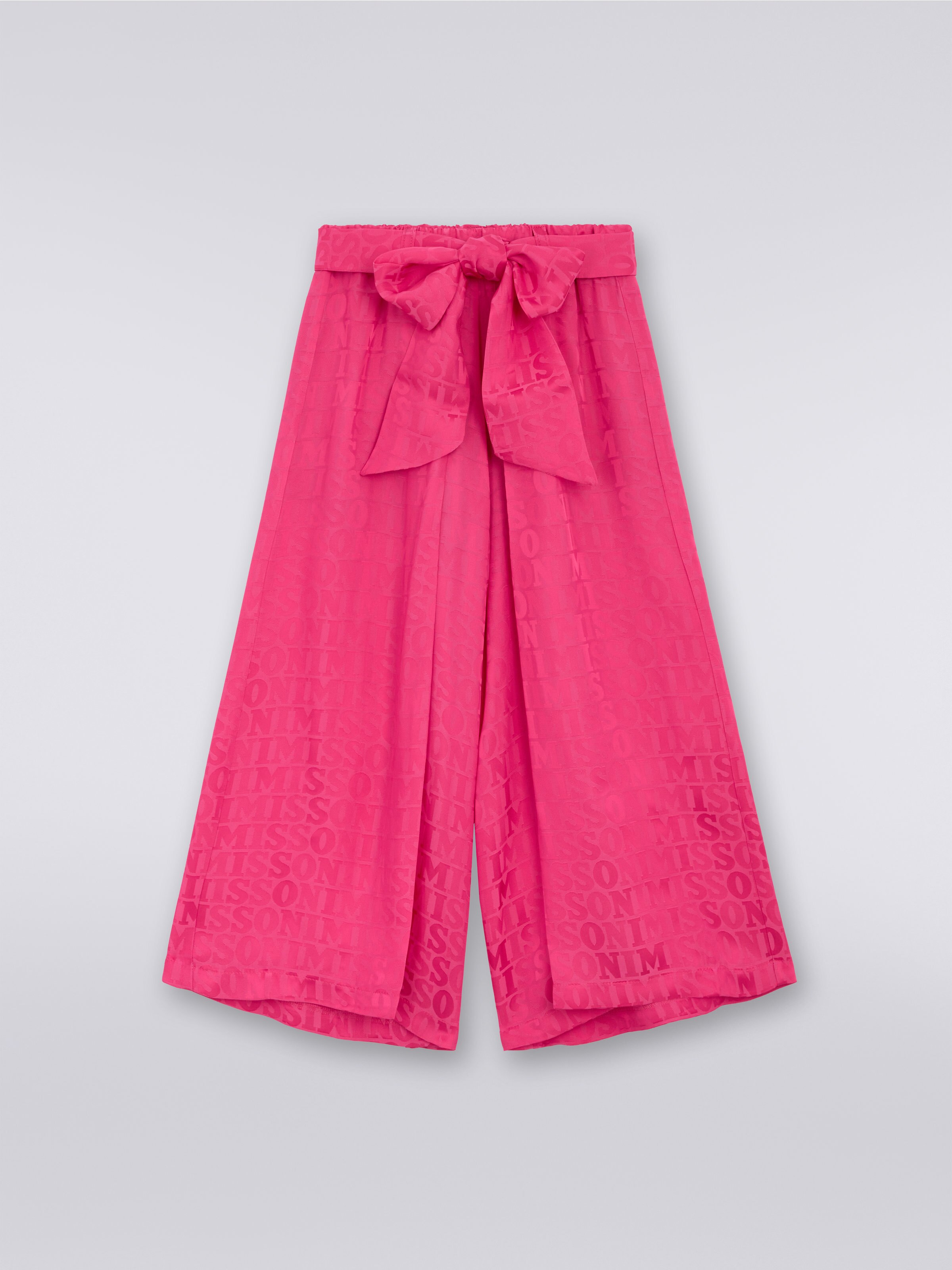 Viscose blend palazzo trousers with logo lettering, Pink   - 0