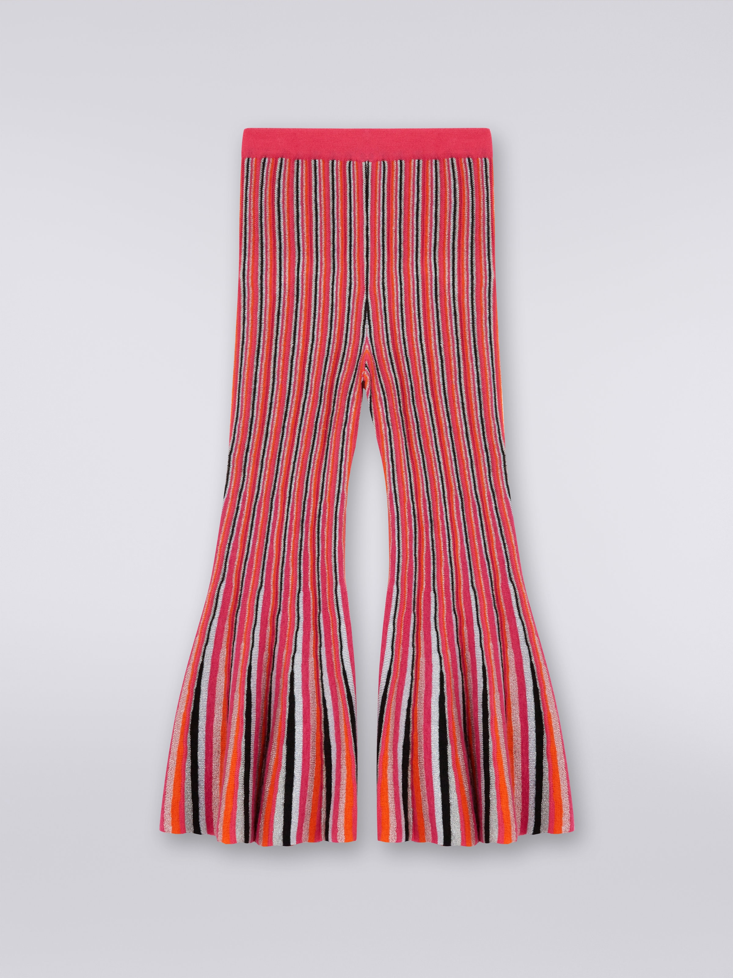 Viscose blend vertical striped flared trousers with lurex, Multicoloured  - 1