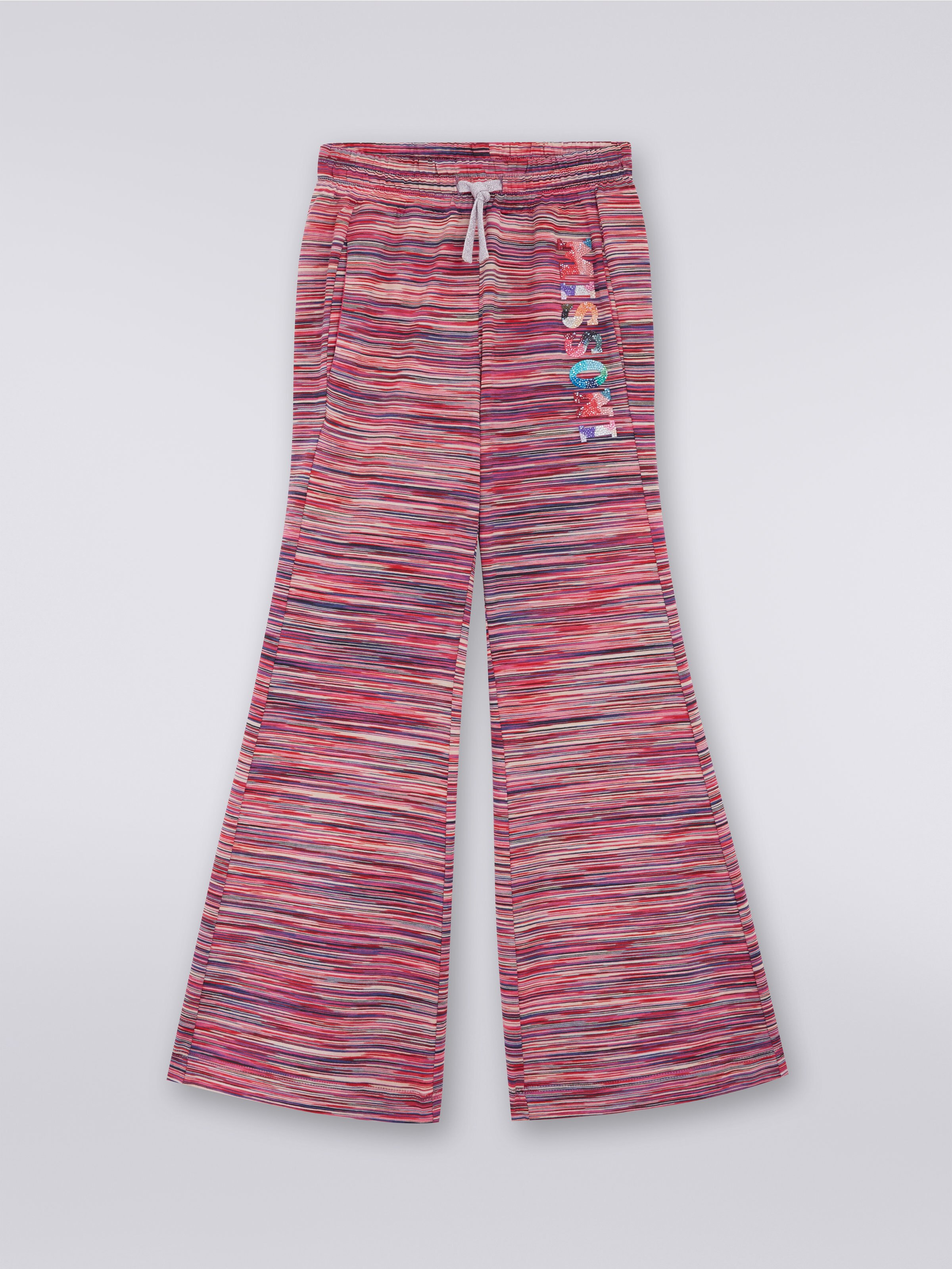 Flared slub cotton joggers with logo, Multicoloured  - 0