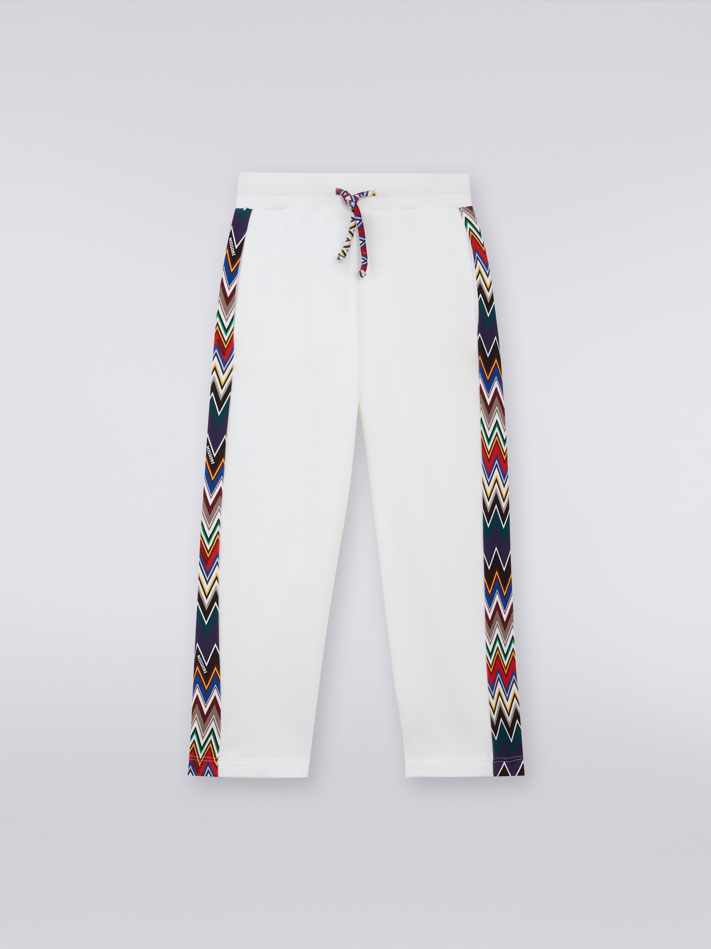 Cotton fleece joggers with chevron inserts, Multicoloured  - 0