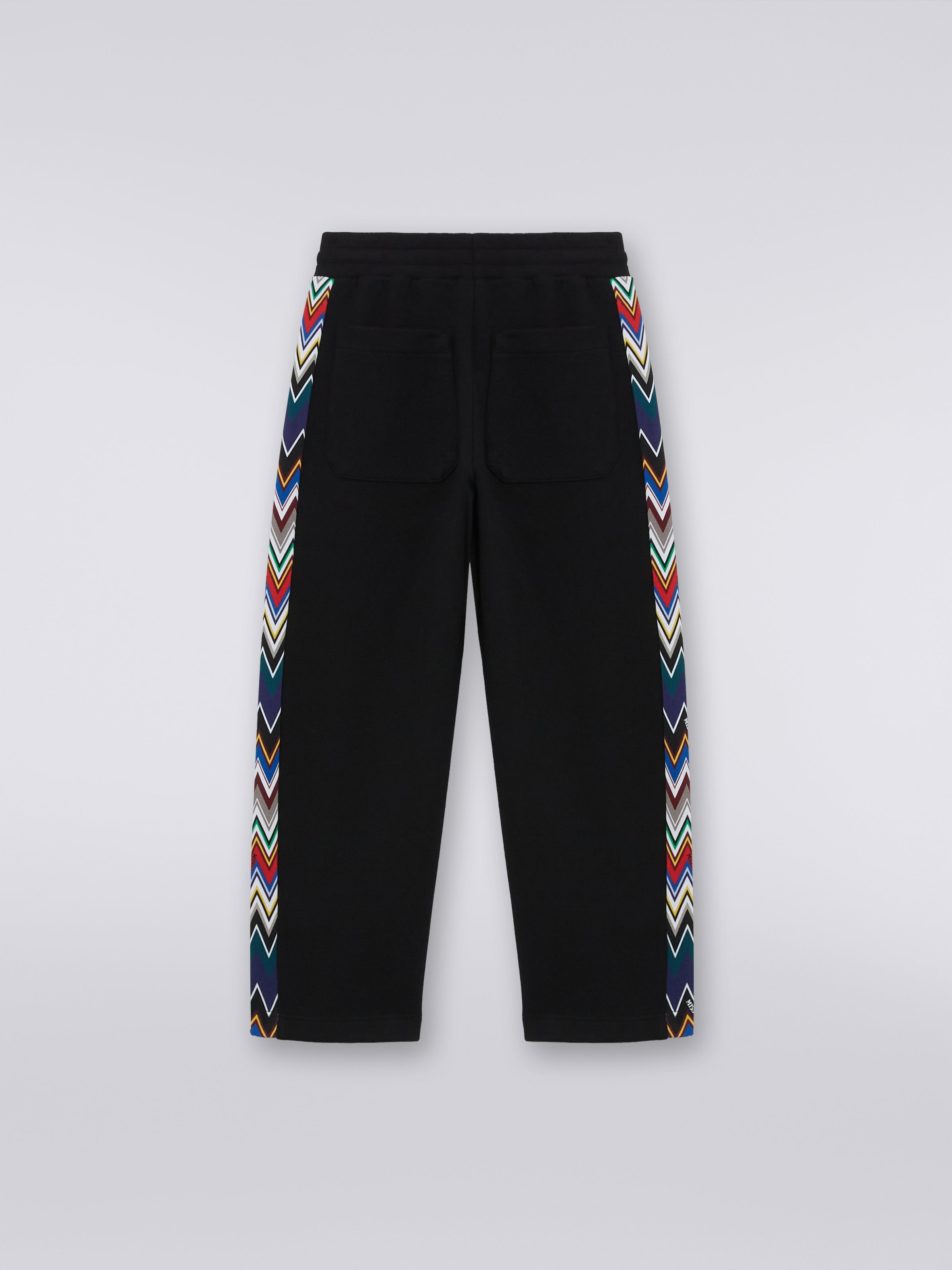 Cotton fleece joggers with chevron inserts, Black    - 1