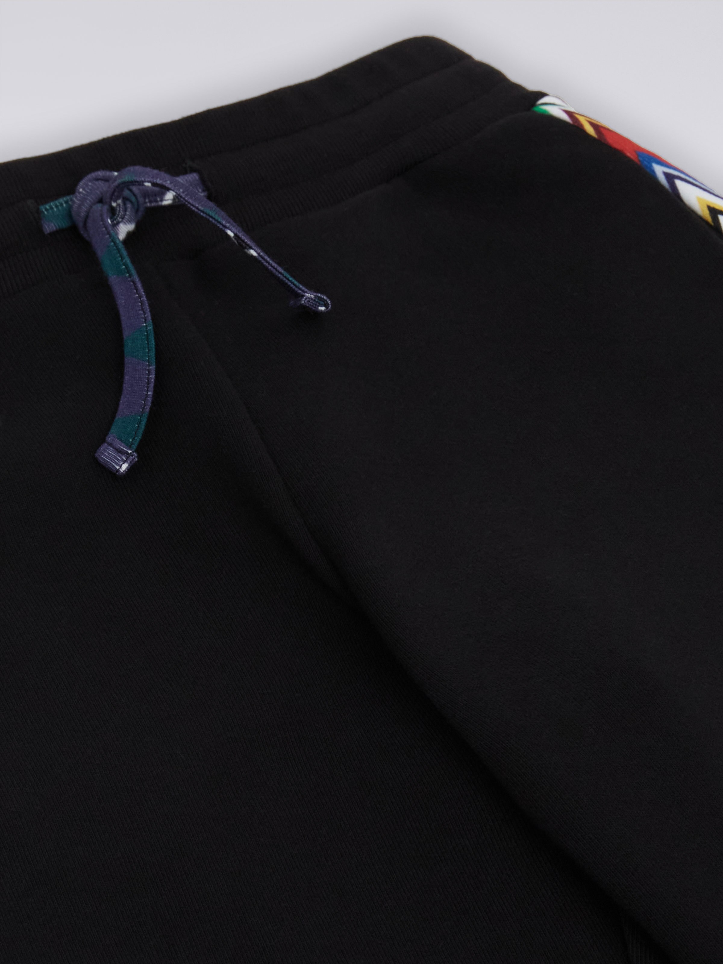 Cotton fleece joggers with chevron inserts, Black    - 2