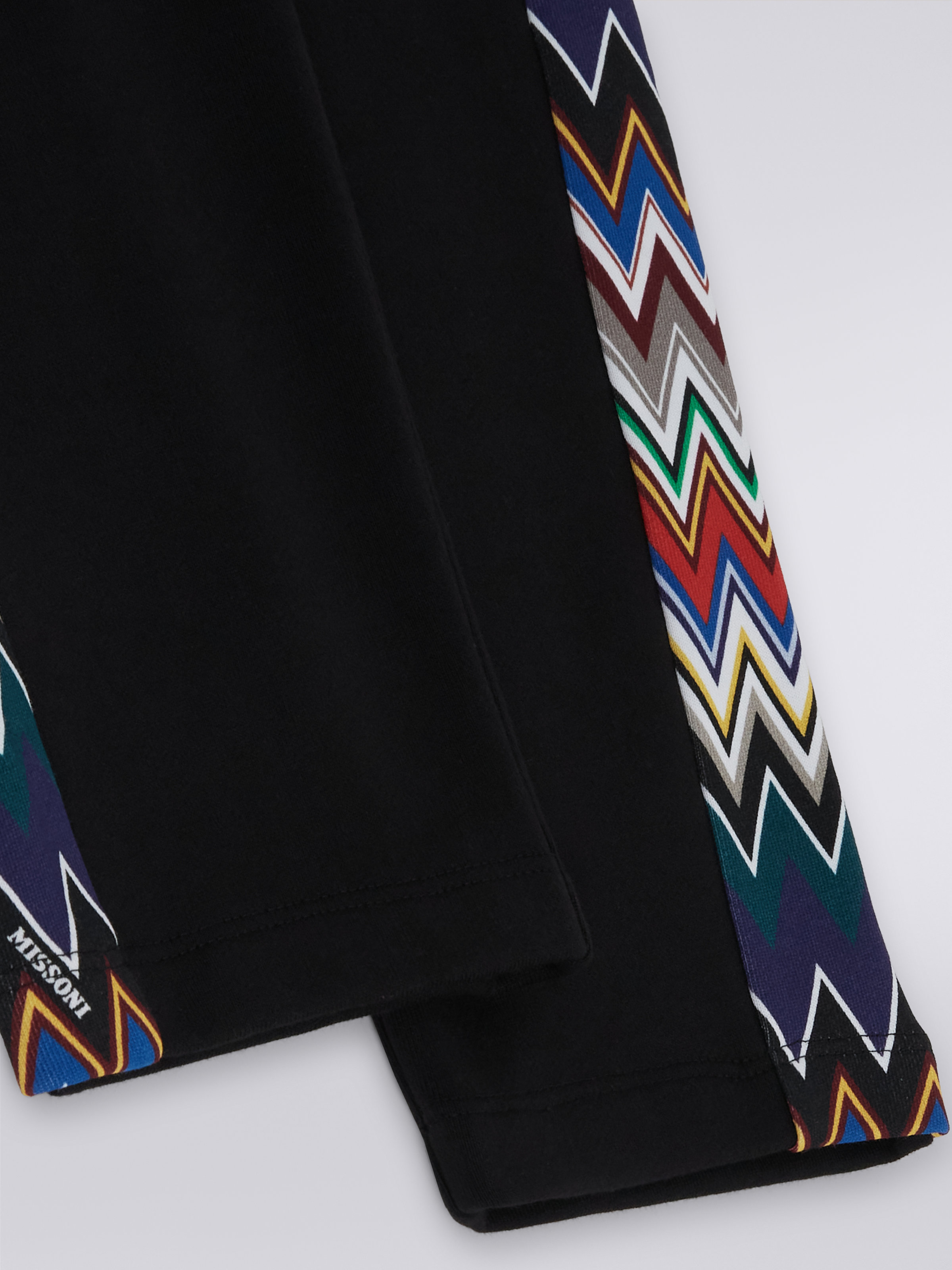 Cotton fleece joggers with chevron inserts, Black    - 3