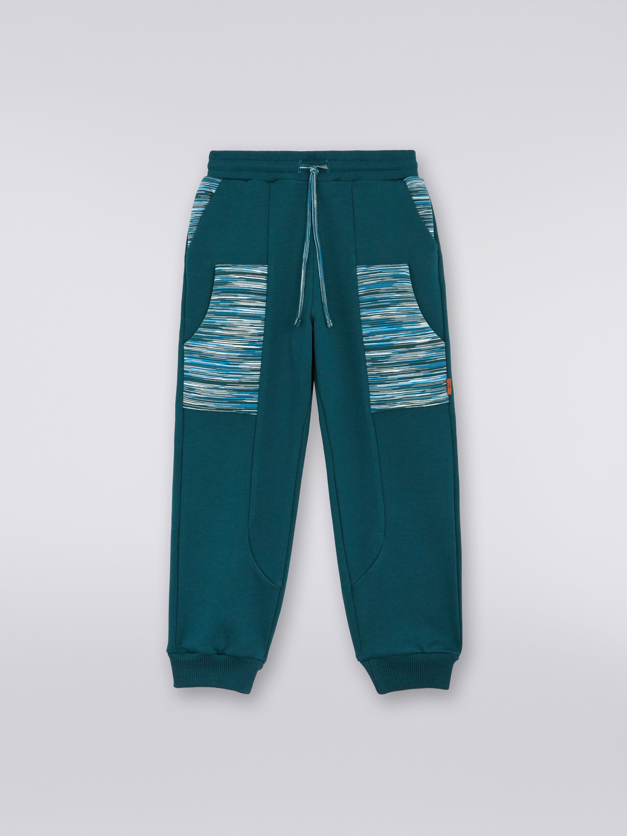 Joggers de felpa de algodón con inserciones flameadas, Verde  - 0