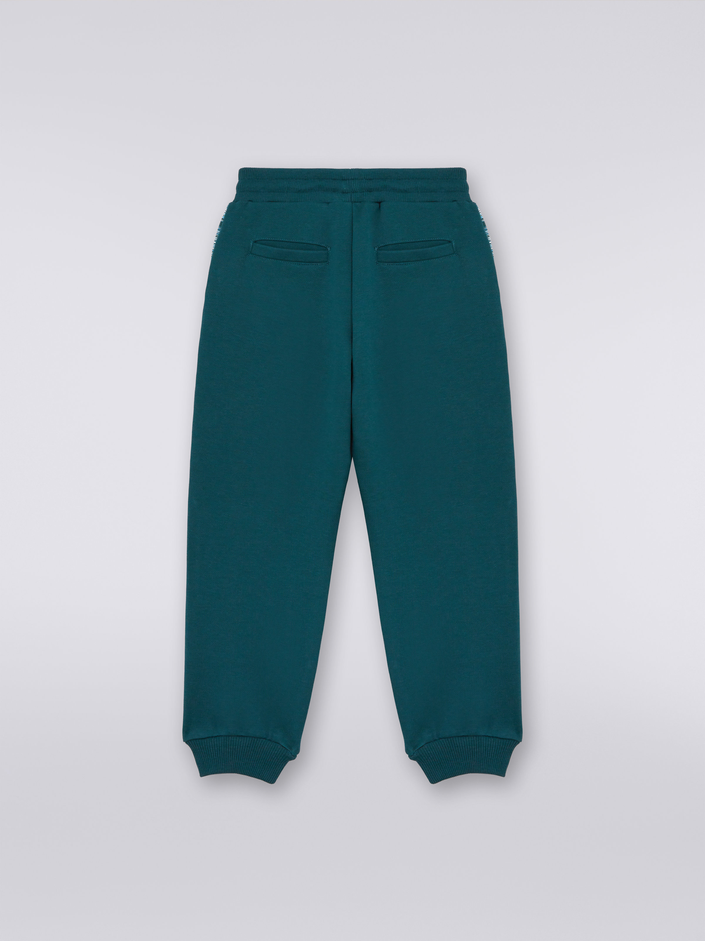 Joggers de felpa de algodón con inserciones flameadas, Verde  - 1