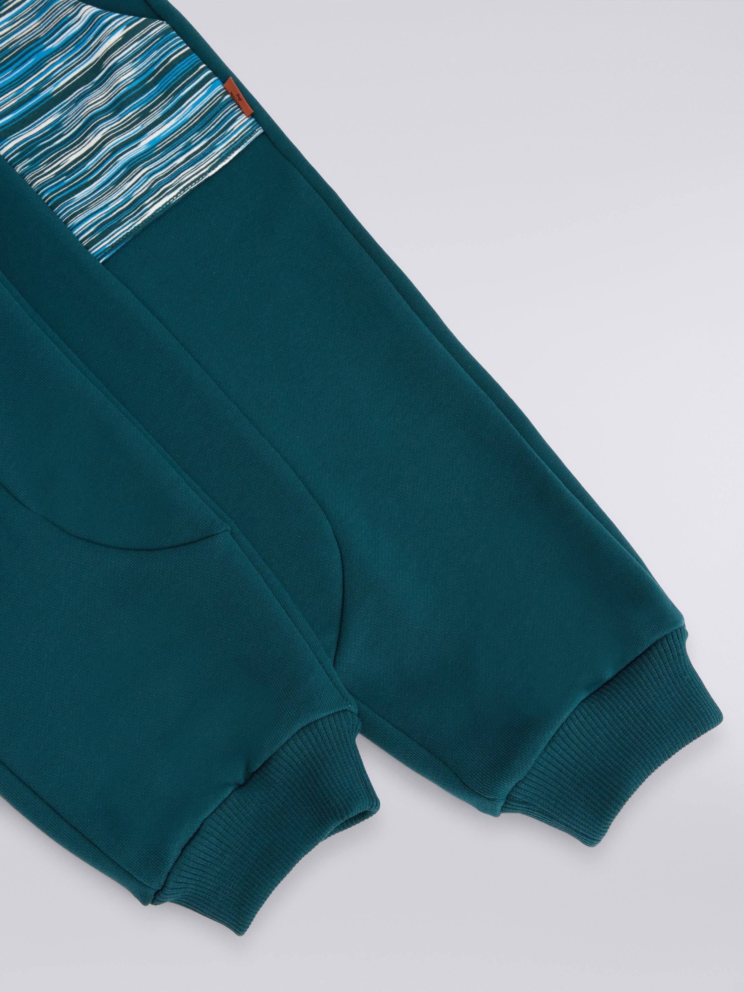 Joggers de felpa de algodón con inserciones flameadas, Verde  - 3