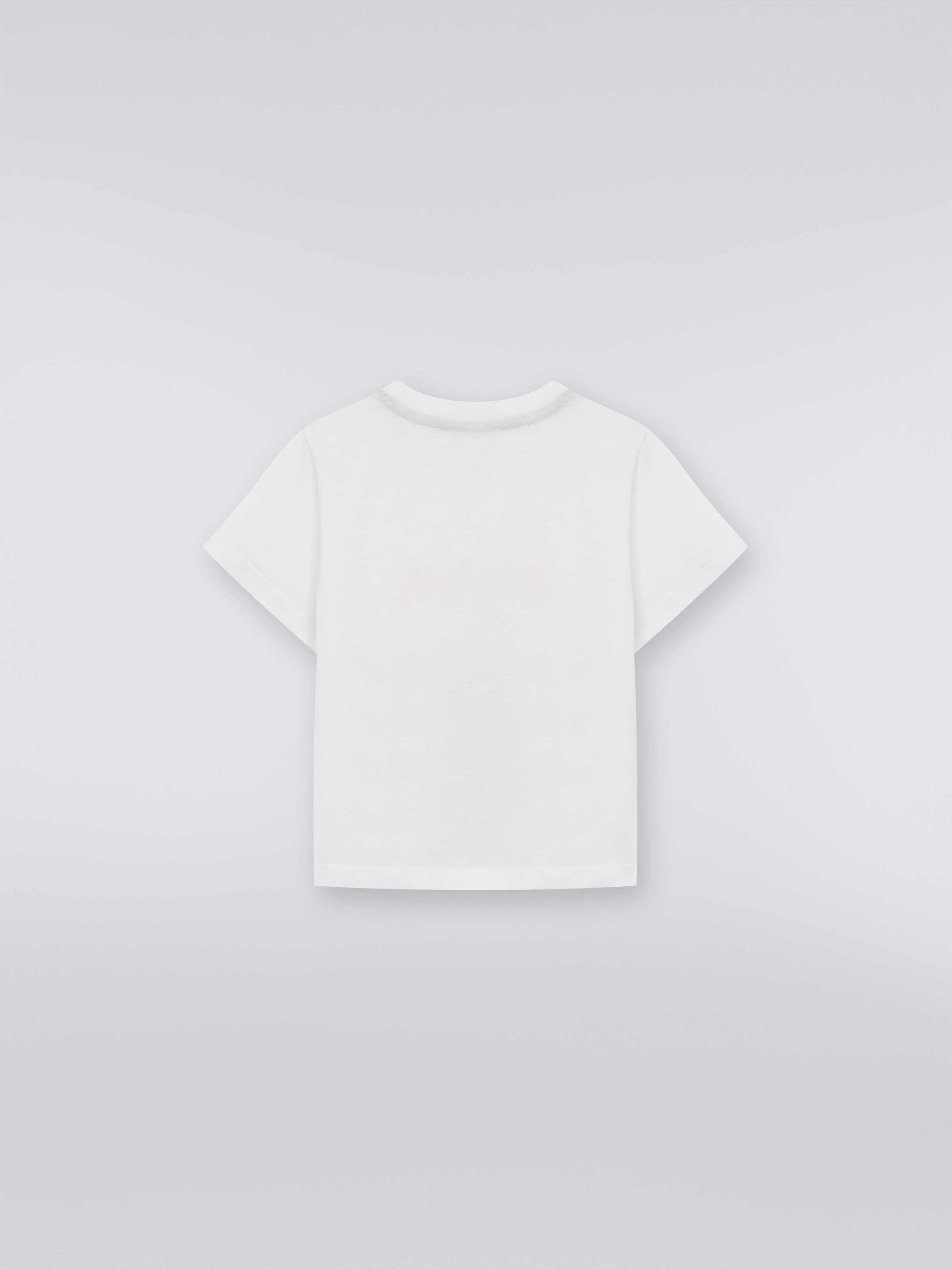 Short-sleeved cotton T-shirt with zigzag and logo, White  - 1
