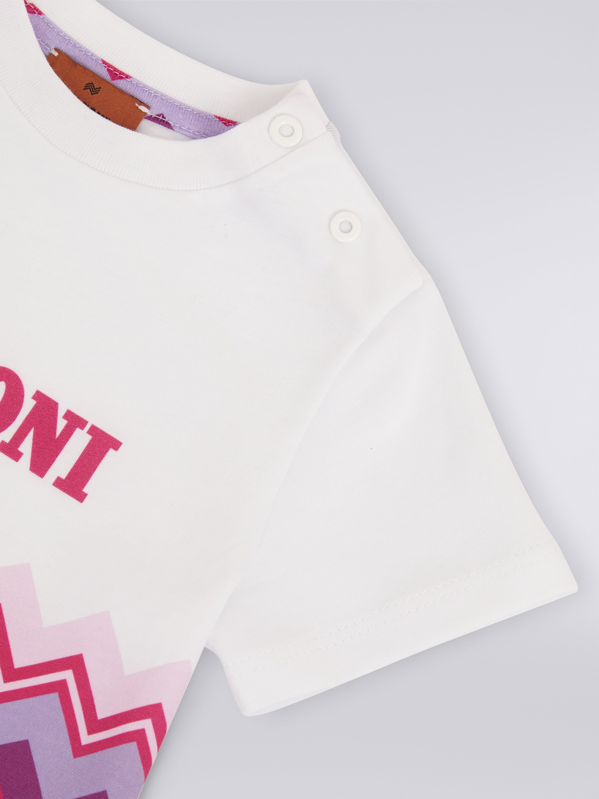 Short-sleeved cotton T-shirt with zigzag and logo, White  - 3