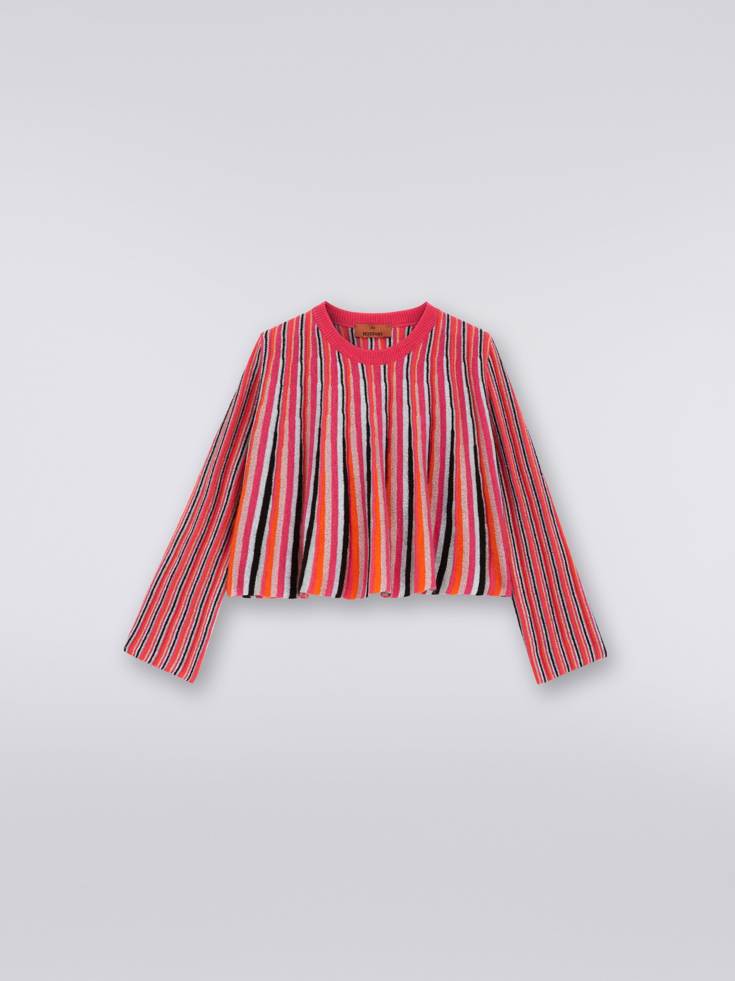Long-sleeved cotton blend sweater with vertical stripes, Multicoloured  - 0