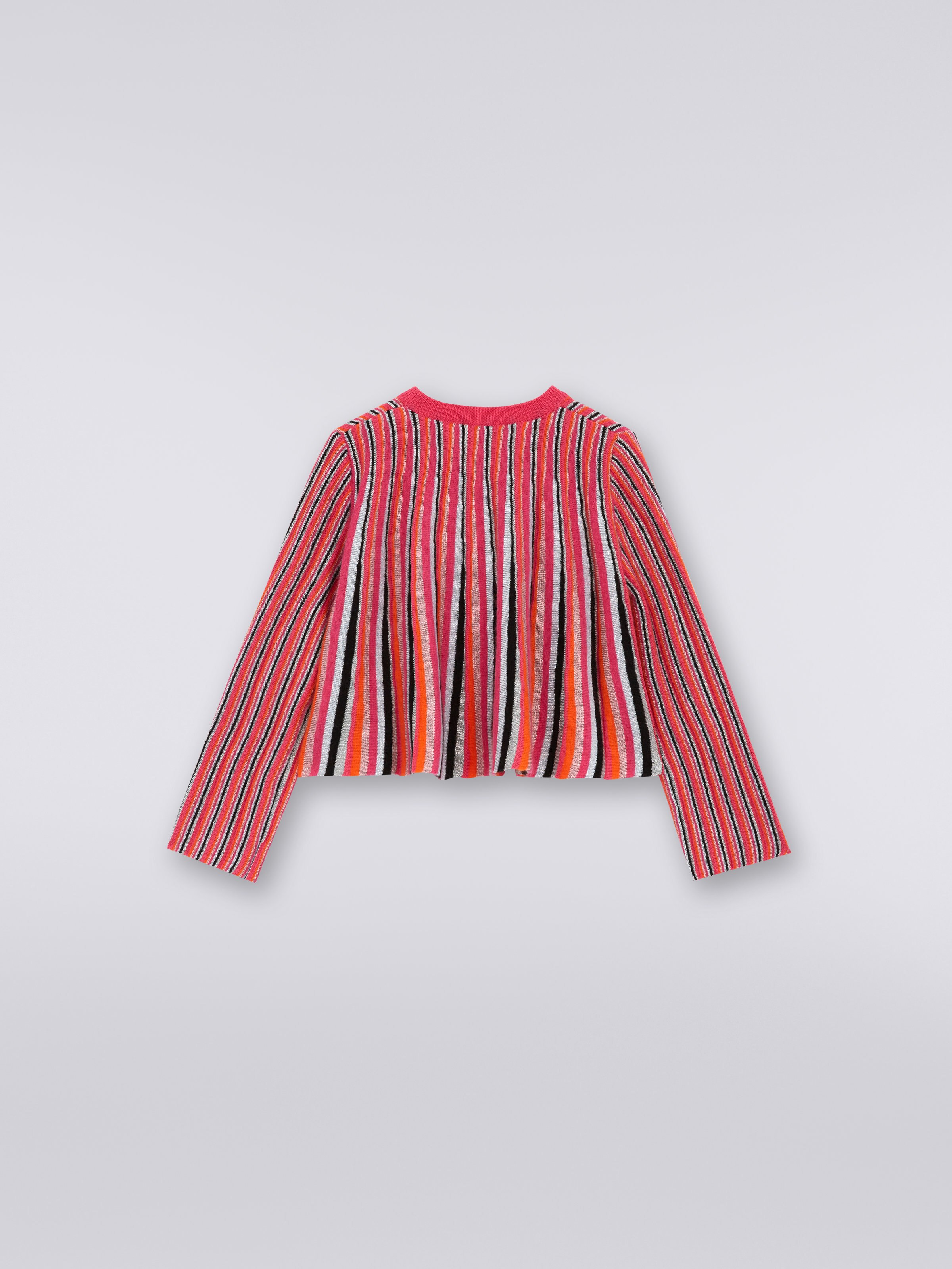 Long-sleeved cotton blend sweater with vertical stripes, Multicoloured  - 1