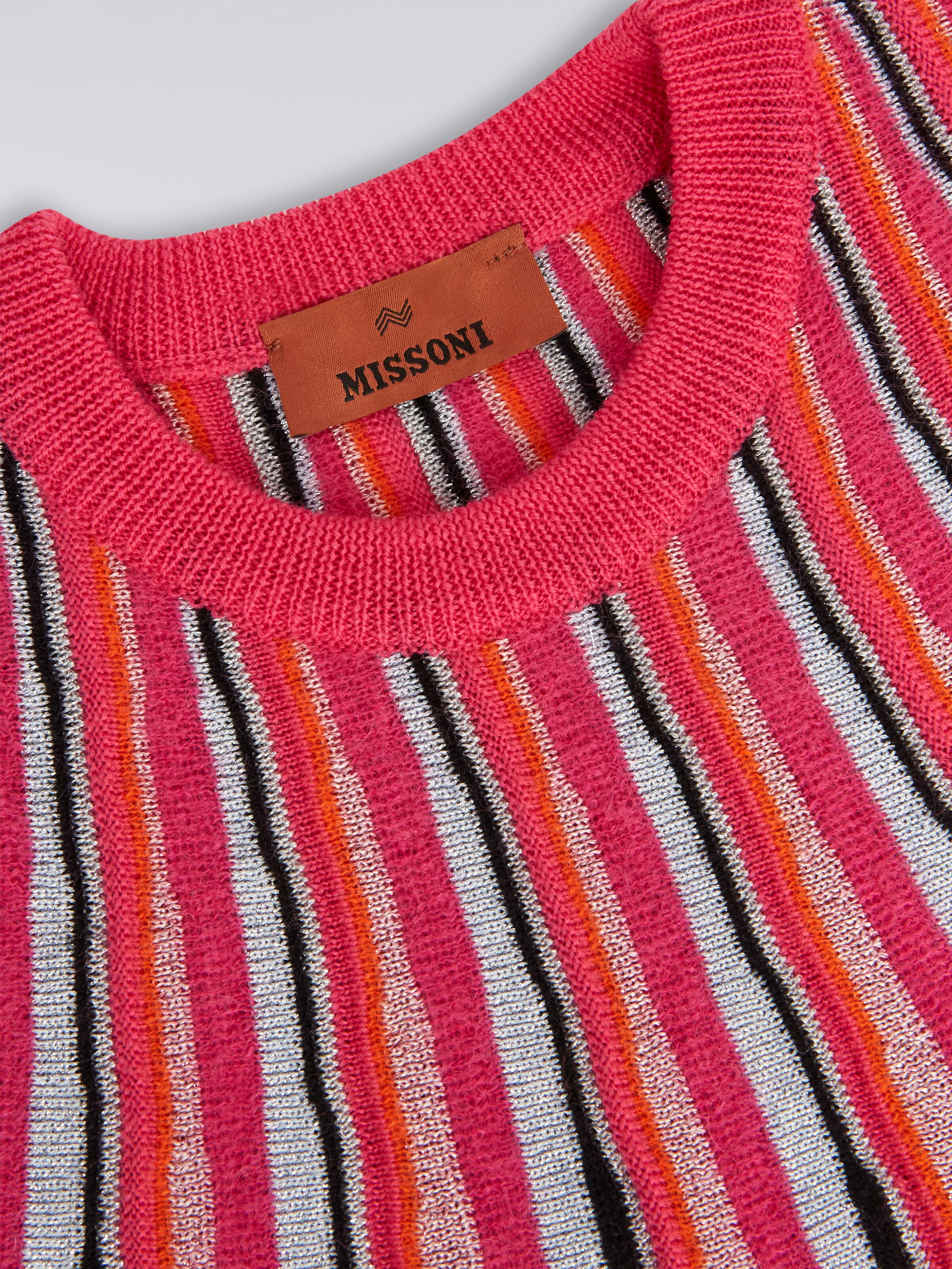 Long-sleeved cotton blend sweater with vertical stripes, Multicoloured  - 2