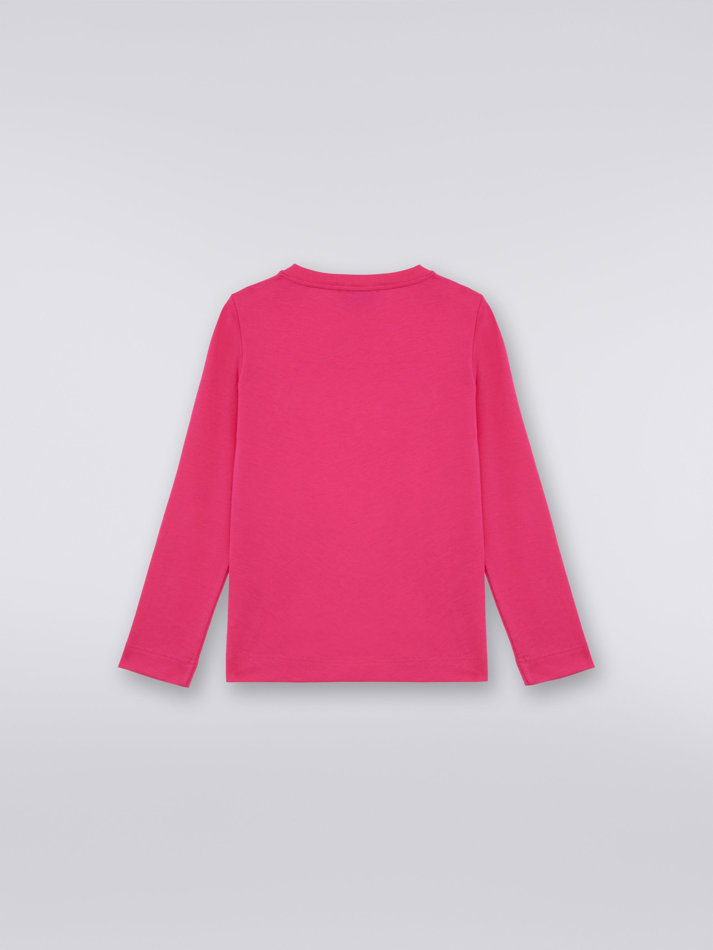 Long-sleeved cotton pullover with sequin logo, Pink   - 1
