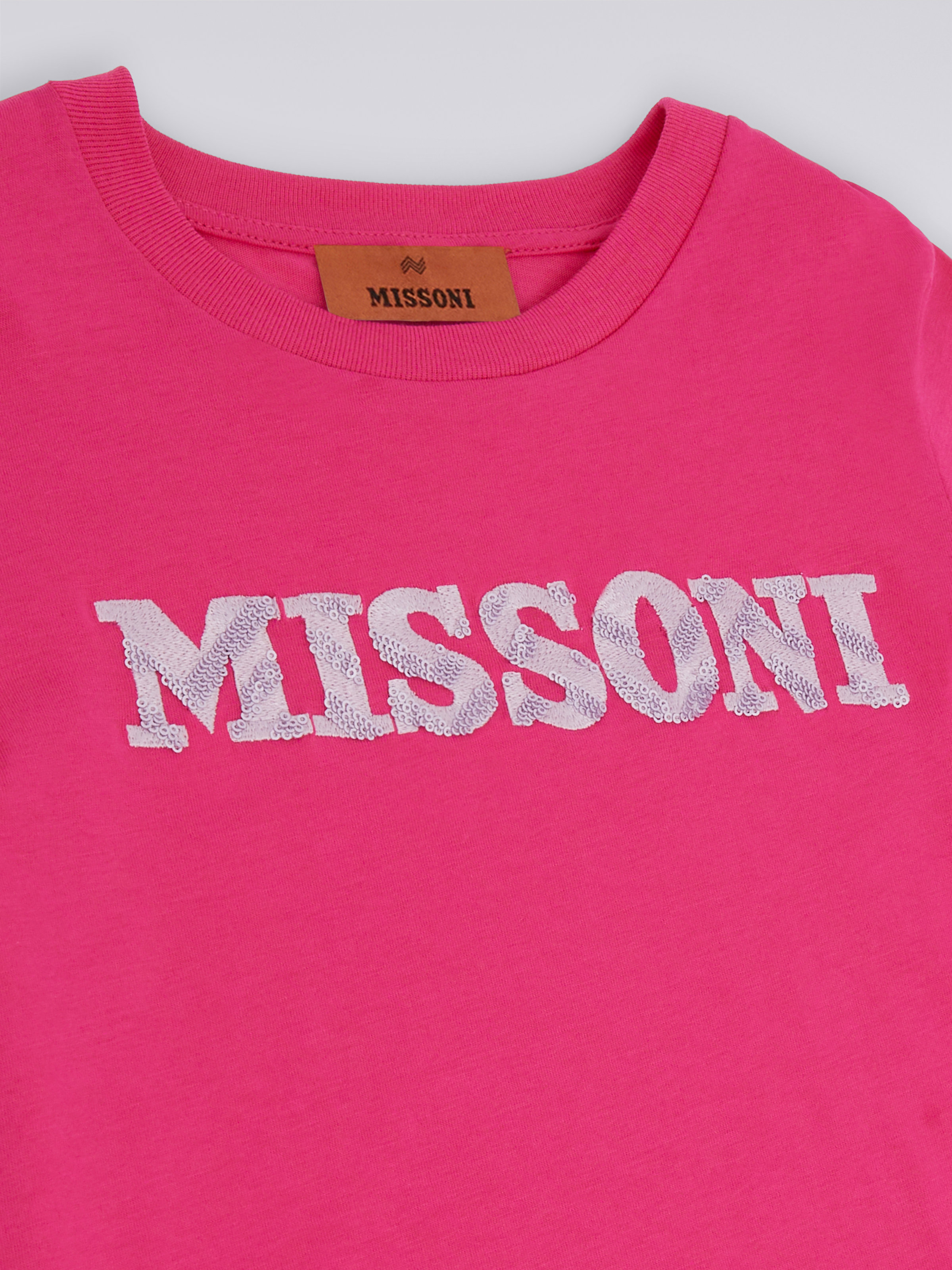 Long-sleeved cotton pullover with sequin logo, Pink   - 2
