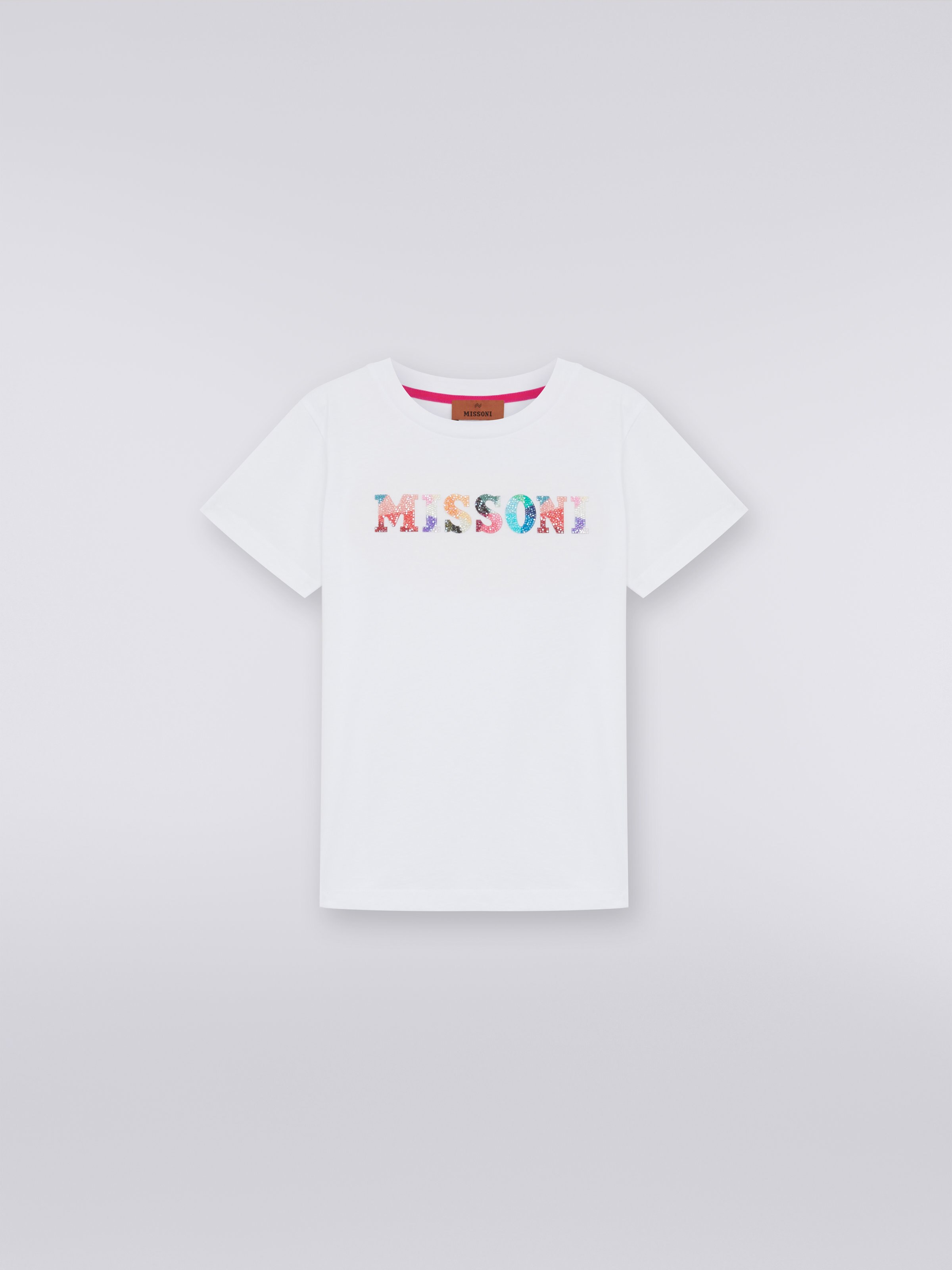 Baumwoll-T-Shirt mit Pailletten-Logo, Weiß  - 0