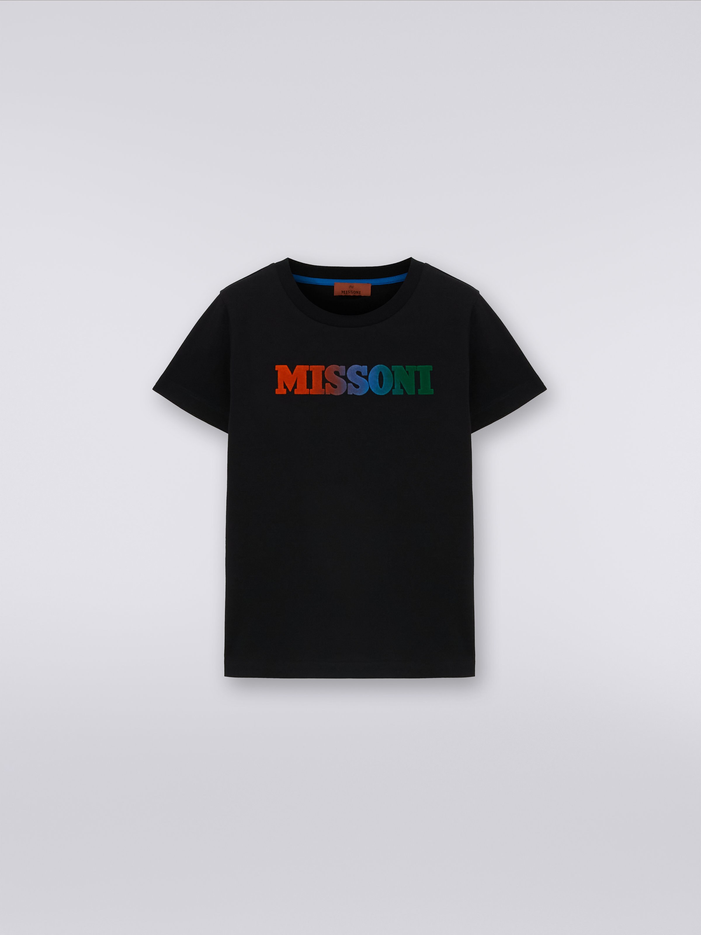 Kurzärmeliges Baumwoll-T-Shirt mit Logo, Schwarz    - 0