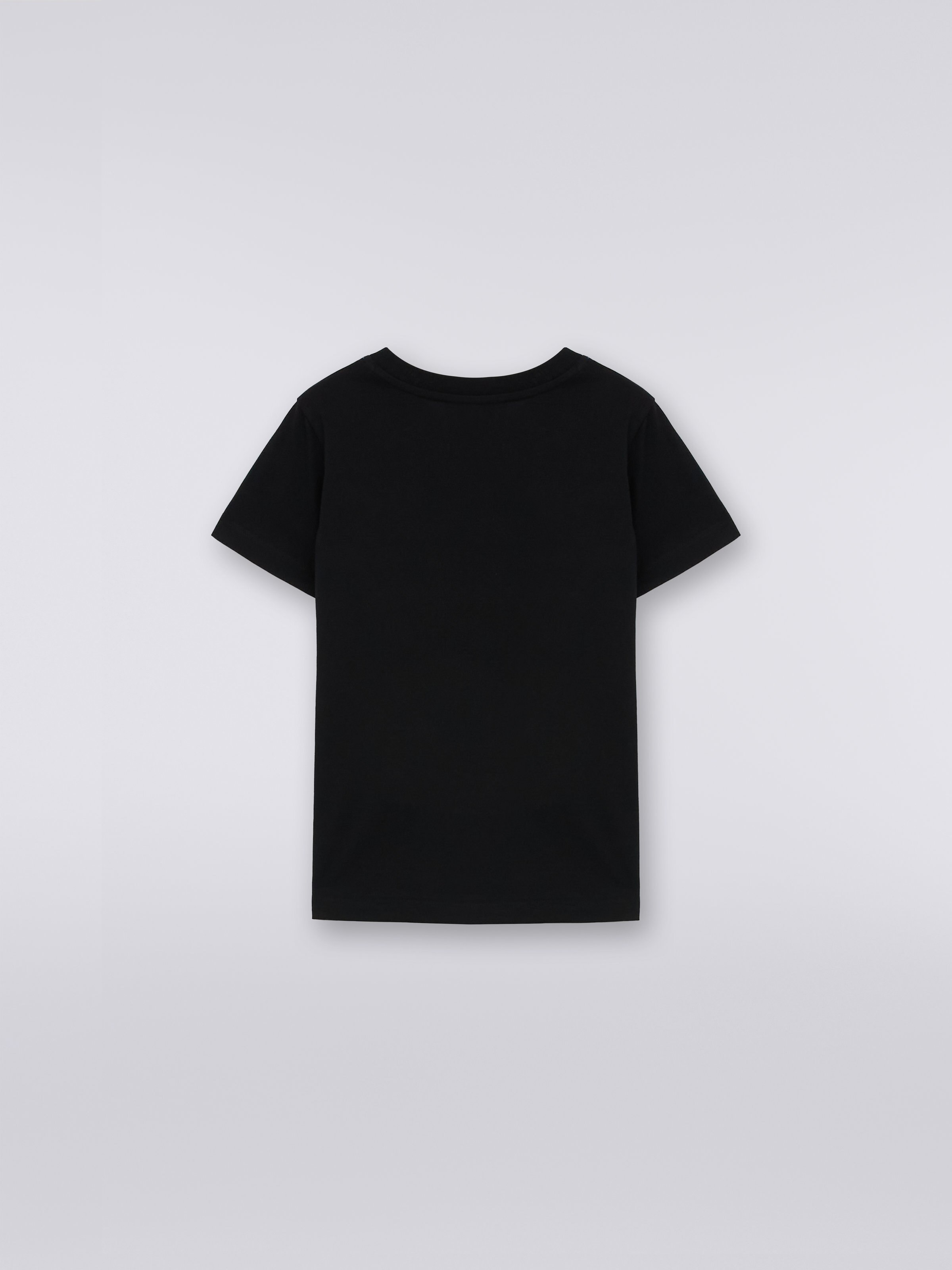Kurzärmeliges Baumwoll-T-Shirt mit Logo, Schwarz    - 1