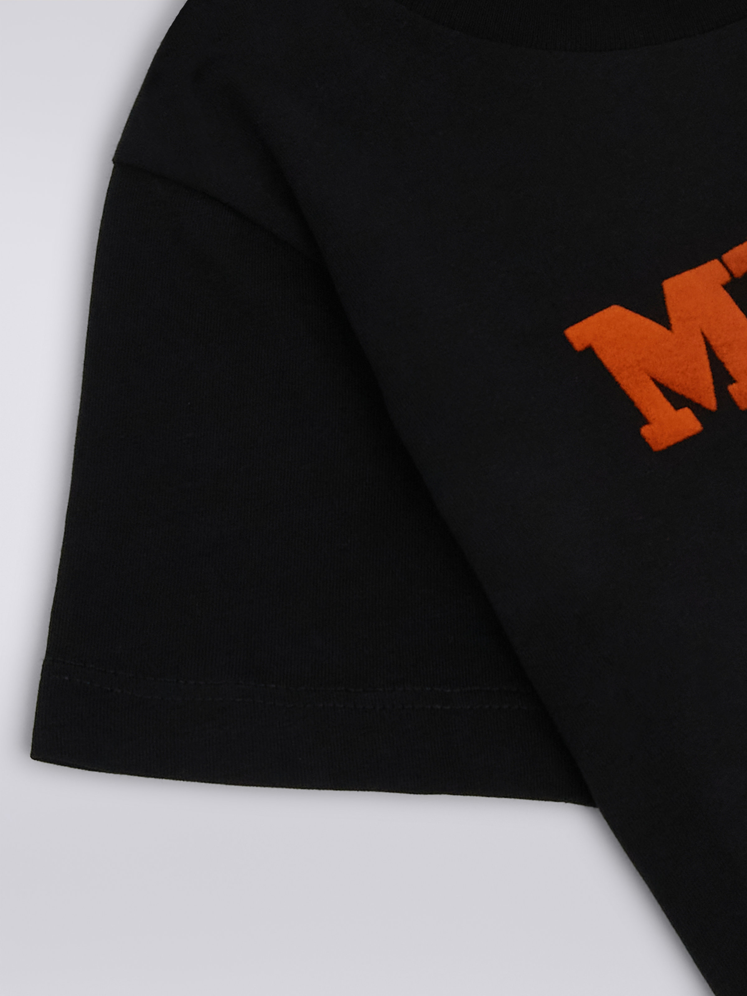 Kurzärmeliges Baumwoll-T-Shirt mit Logo, Schwarz    - 3