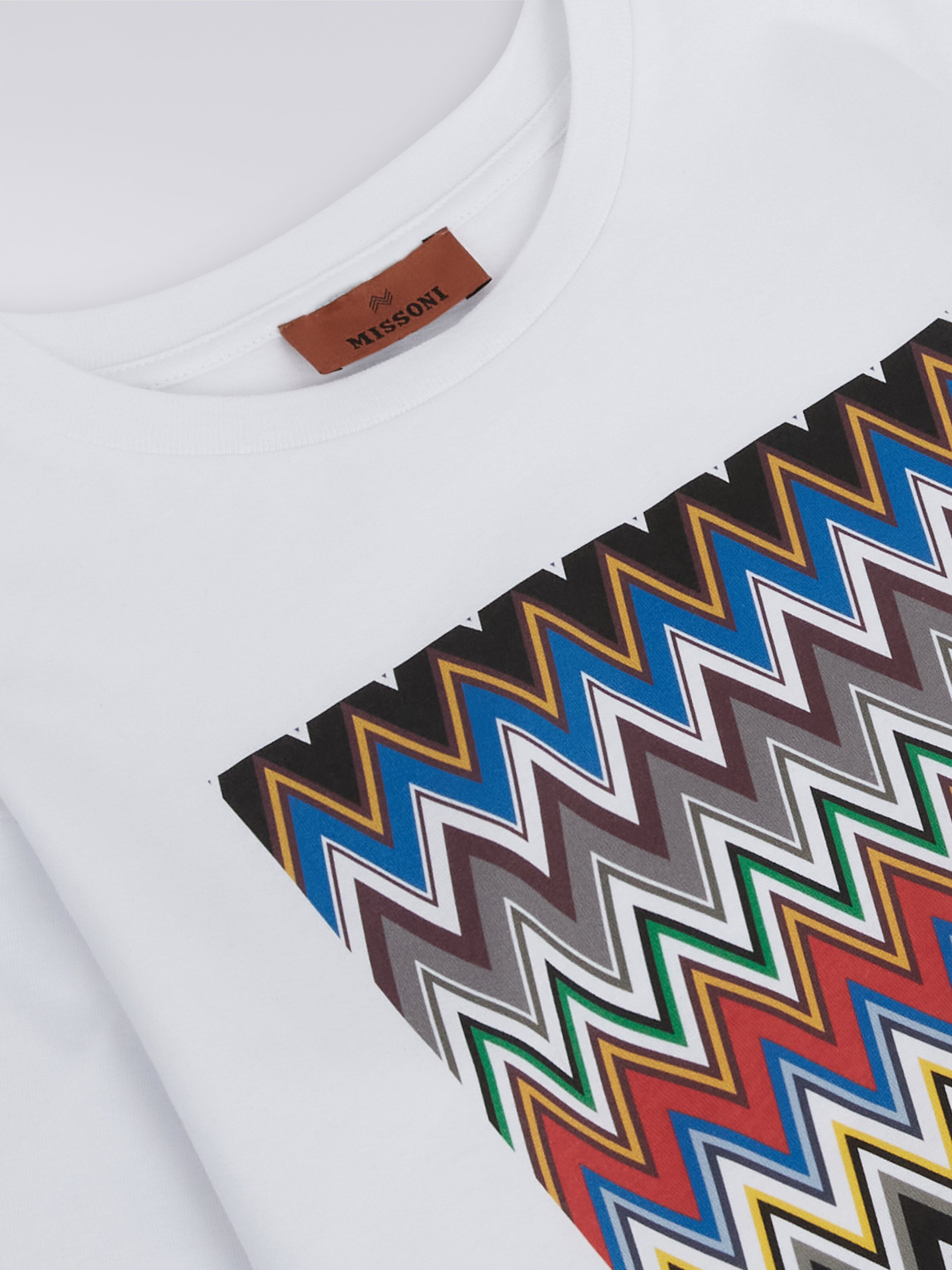 Cotton T-shirt with zigzag print and logo, White  - 2