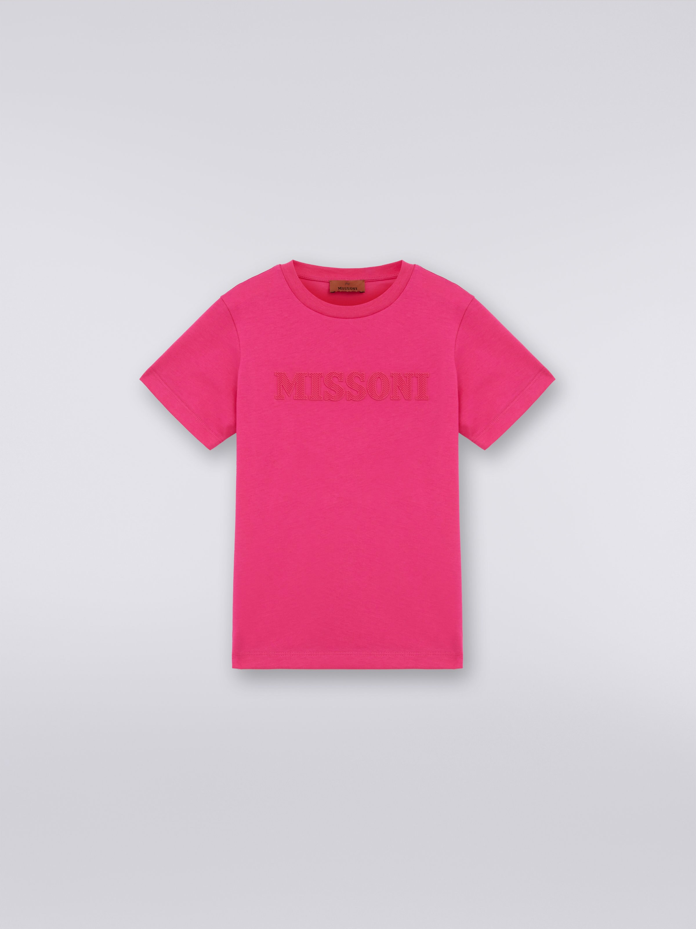 Camiseta de algodón con logotipo en relieve, Rosa   - 0
